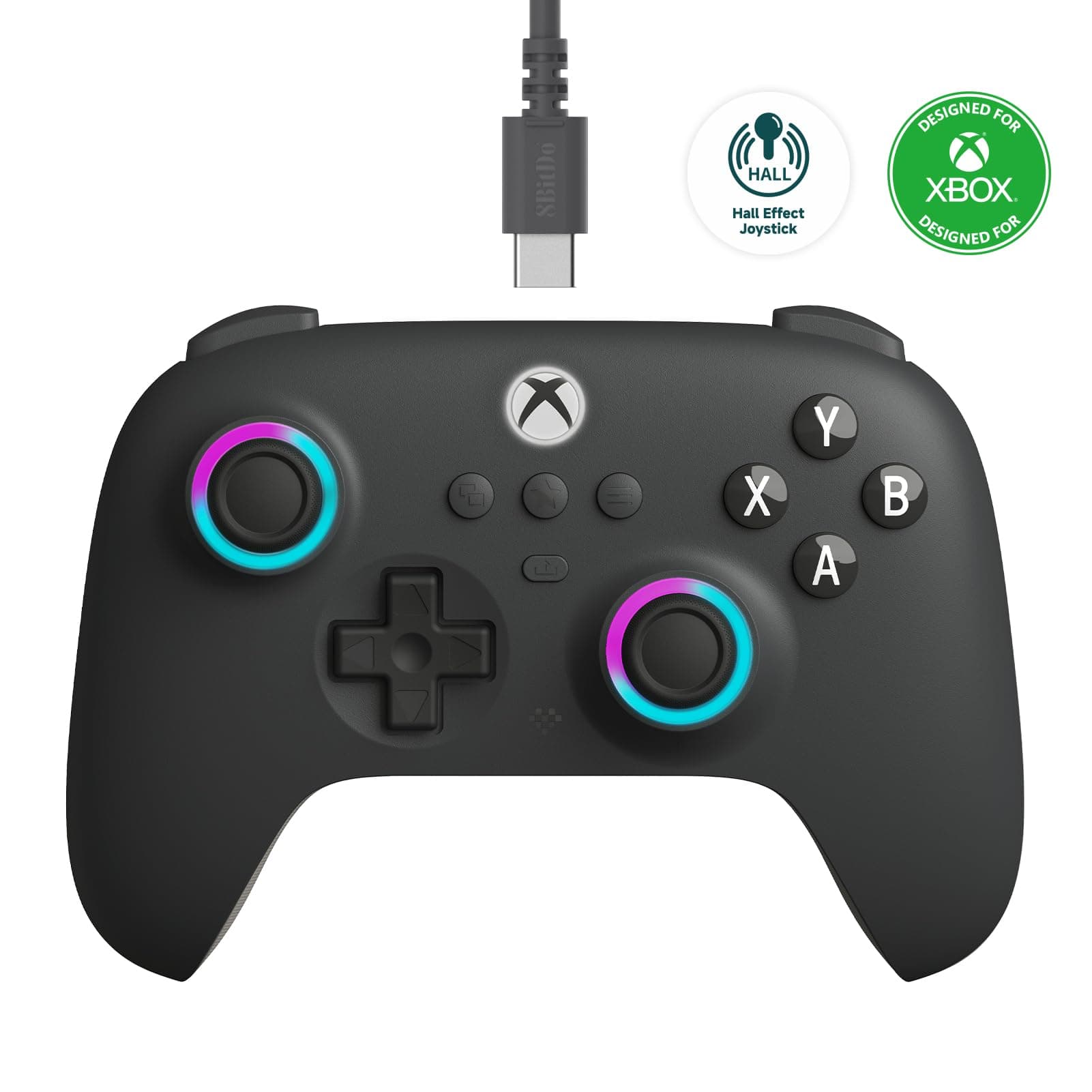 8BitDo Ultimate C Wired Controller for Xbox with Hall Effect Joysticks and Triggers, RGB Lighting Fire Ring, Compatible with Xbox Series X|S, Xbox One, Windows 10/11 - Officially Licensed (Dark Gray)