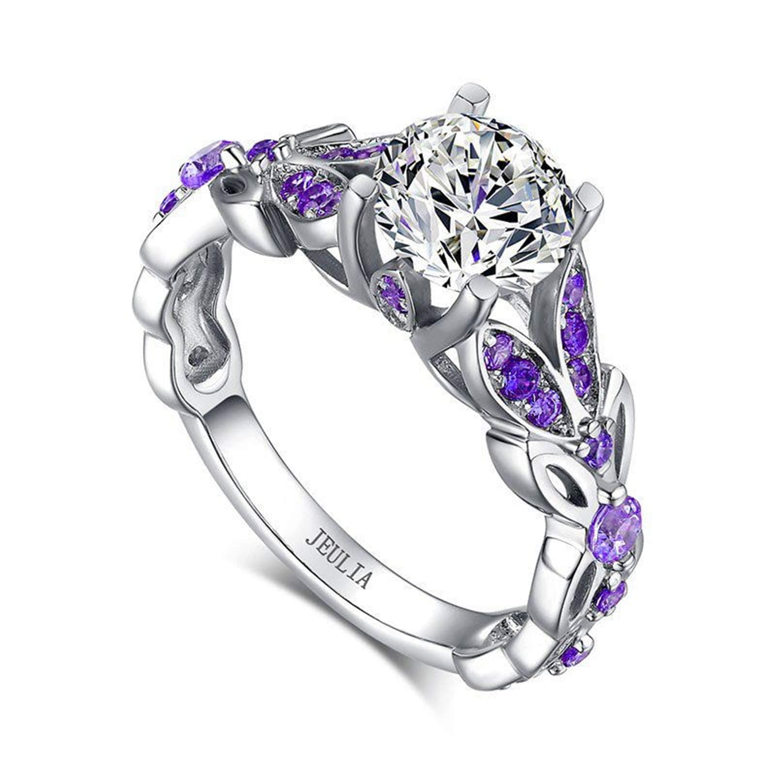 4.3 Carat Personalized Sterling Silver Butterfly Rings for Women Purple Amethyst Bridal Round Cut Wedding Engagement Eternity Valentine's Promise Ring Set