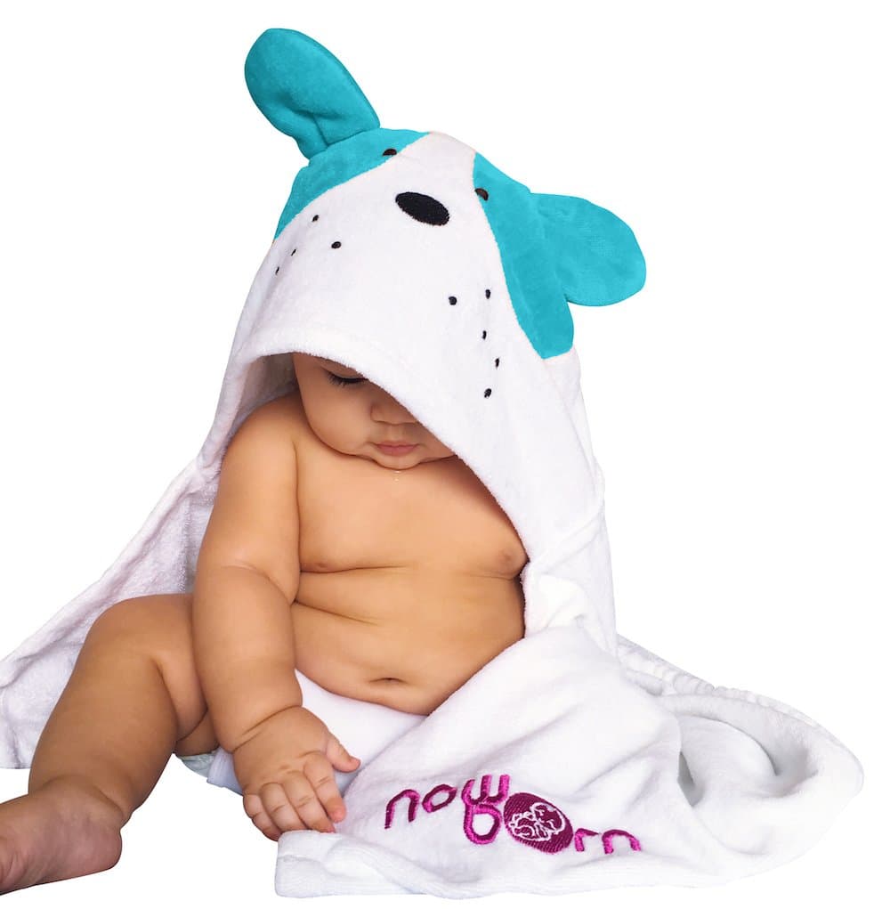 Baby Hooded Bath Towel – Cute Puppy Dog Animal Design – 100% Cotton Material (Blue)