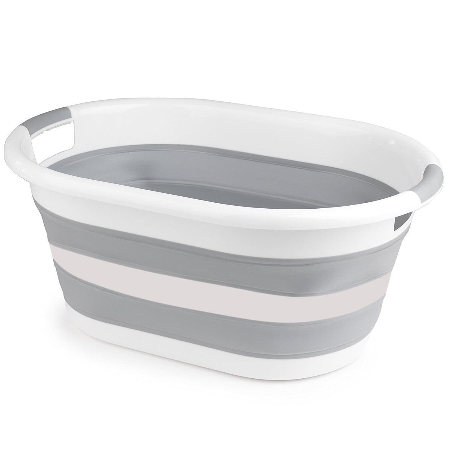 Optimal ProductsCollapsible Laundry Basket Hamper Clothes Storage Washing Foldable Bin Hipster (white & Grey, Large (60cm))