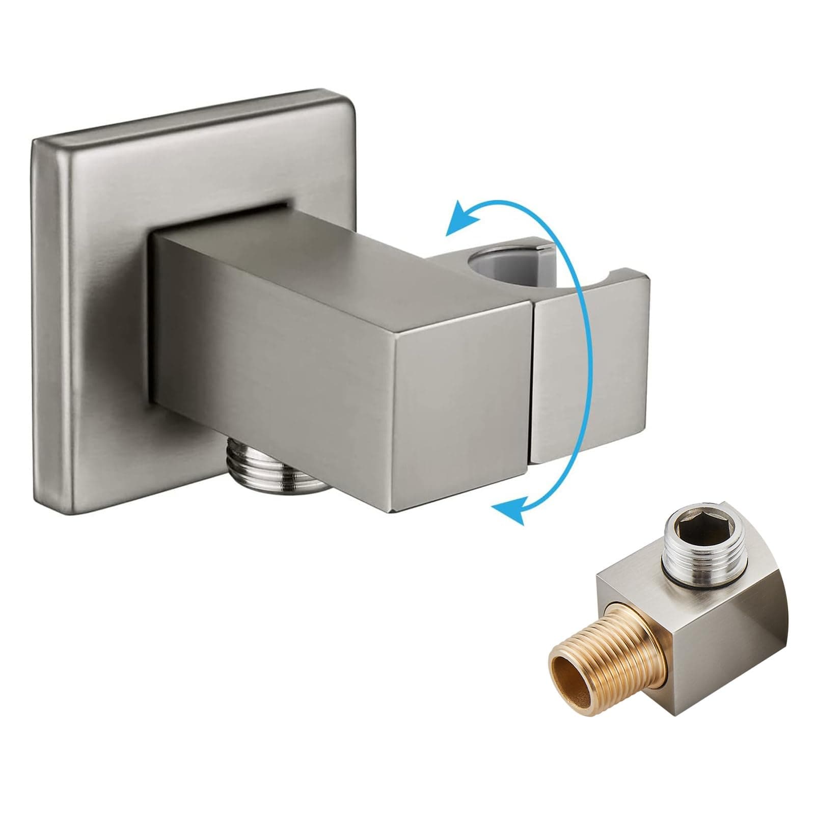gotonovo Brushed Nickel Wall Supply Elbow Solid Brass Wall Mounted Swivel Angle Simple Wall Union with Handheld Shower Holder Elbow With Shower Hose Connector by Male 1/2" IPS Water Oulet