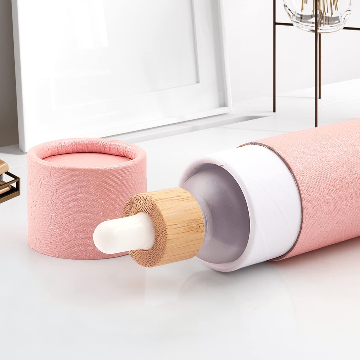 10Pcs 1.7 Oz/50ml Pink Kraft Paperboard Tubes,Empty Round Kraft Paper Cardboard Gift Packaging Tube Container for Essential Oil Bottle,Paper Tube,Pencil,Tea Coffee,Jewelry,Craft Project-Not Push Up