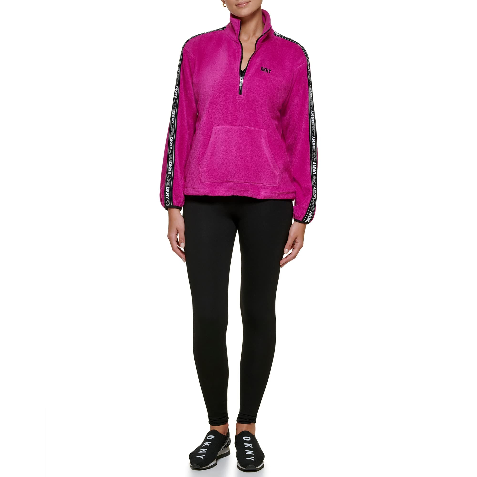 DKNY Women's Sport Flip Logo Tape Quarter Zip Jacket
