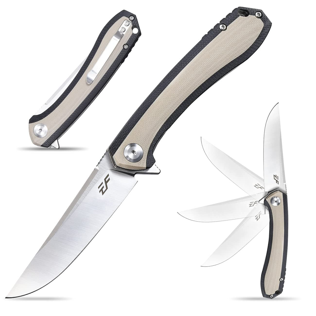 EF947 EDC D2 Folding Knife, G10 Handle Ball Bearing Folder with Locking Liner EDC Flipper Knife with Pocket Camping Hiking Survival Outdoor tool(DESERT)