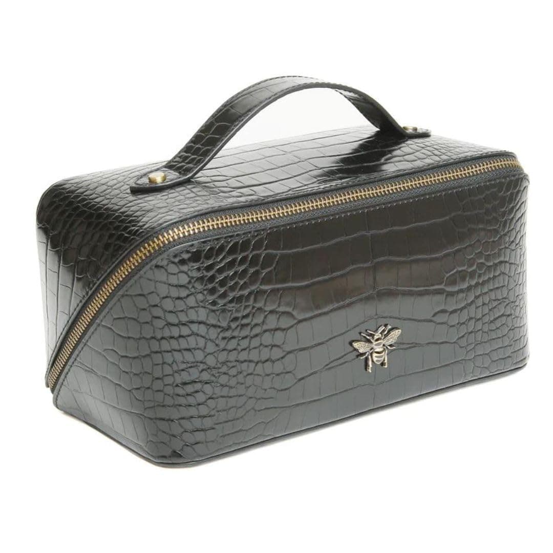 Bee Train Case Beauty Concertina Fold Out Organiser (Black Croc)