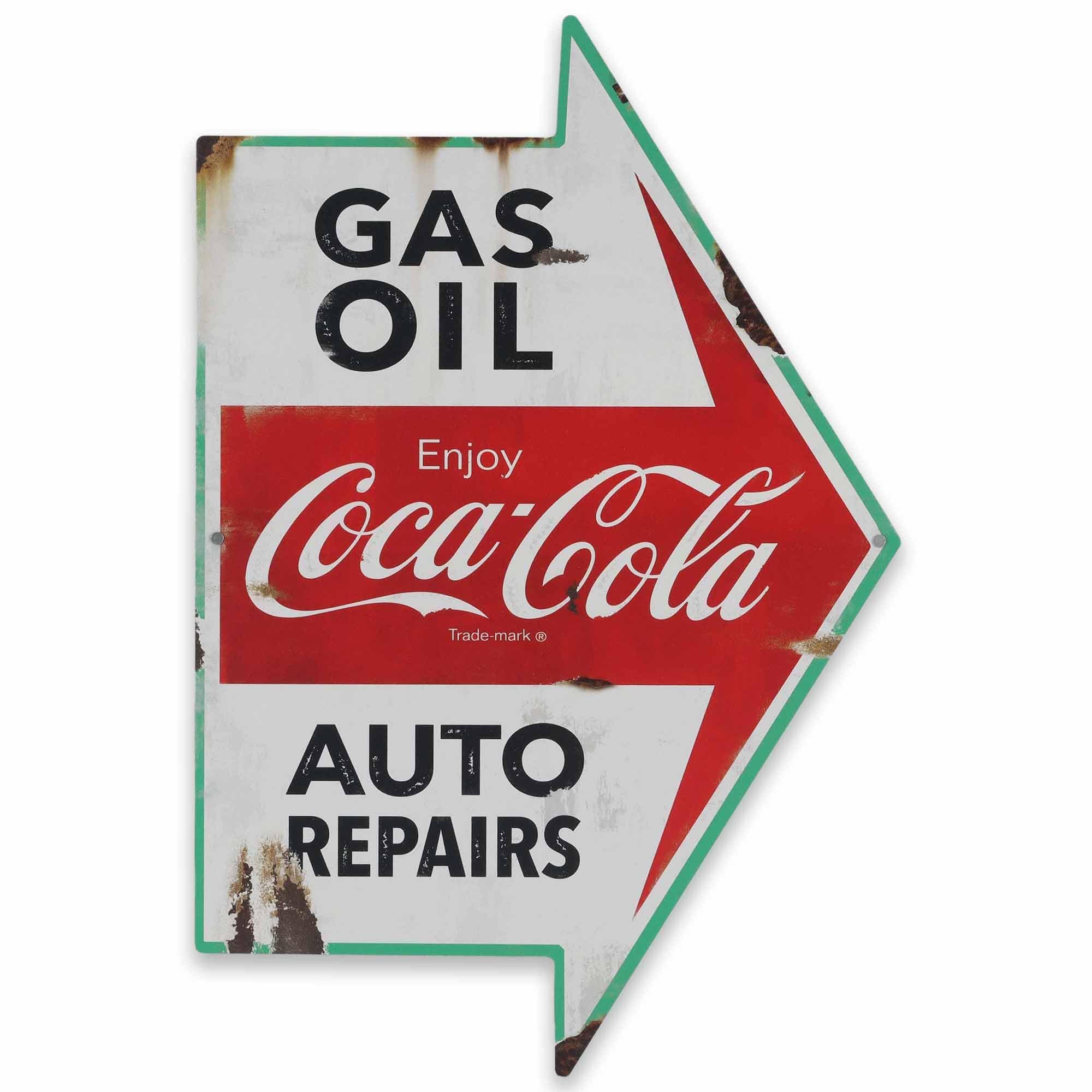 Coca-Cola Auto Shop Metal Sign - Gas, Oil, Auto Repairs Distressed Metal Wall Decor for Garage, Car Shop, or Man Cave