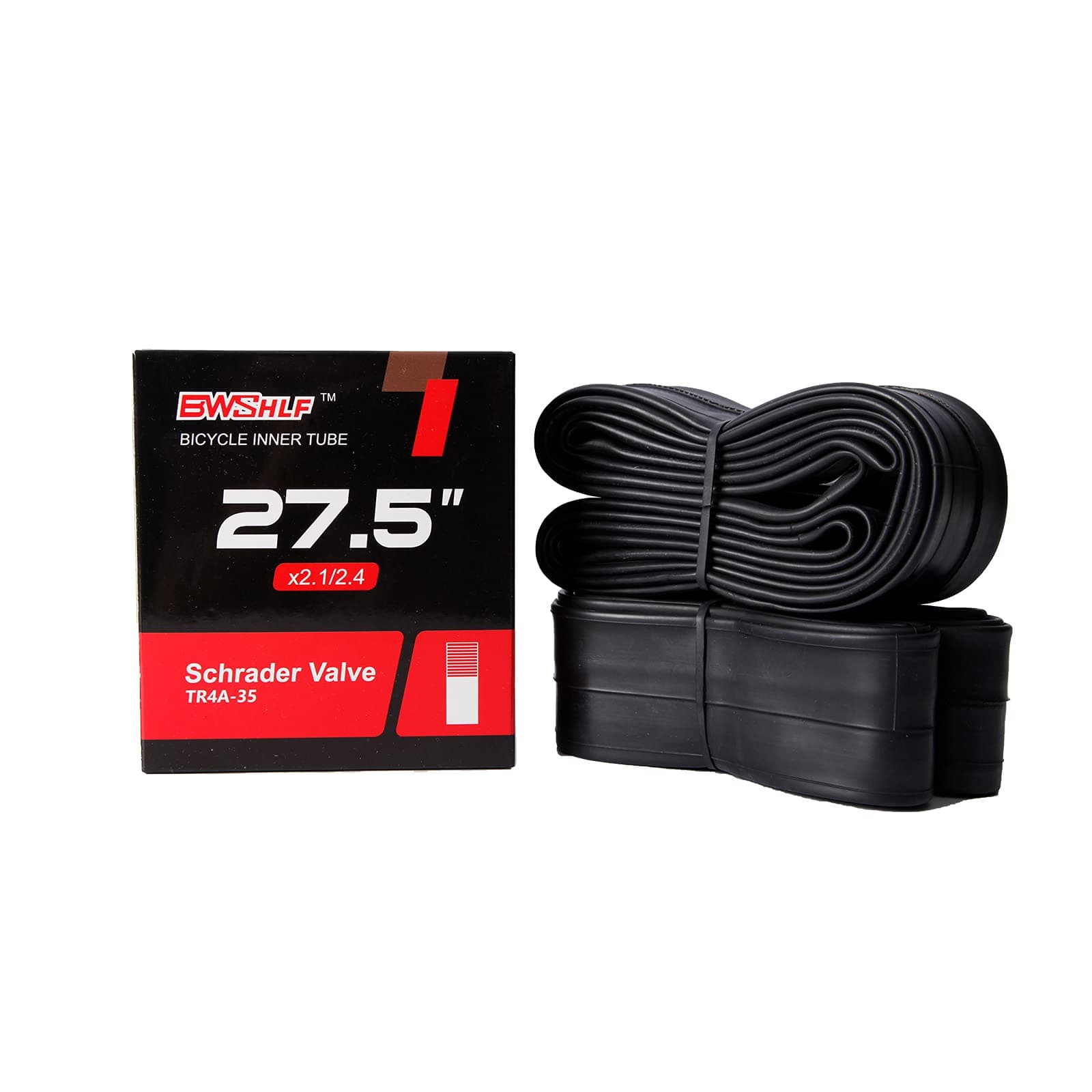 BWSHLF 27.5" Mountain Bike Inner Tubes (2 Pack), MTB Durable Butyl Rubber Bicycle Replacement Fit 2.1-2.4，Schrader 35mm