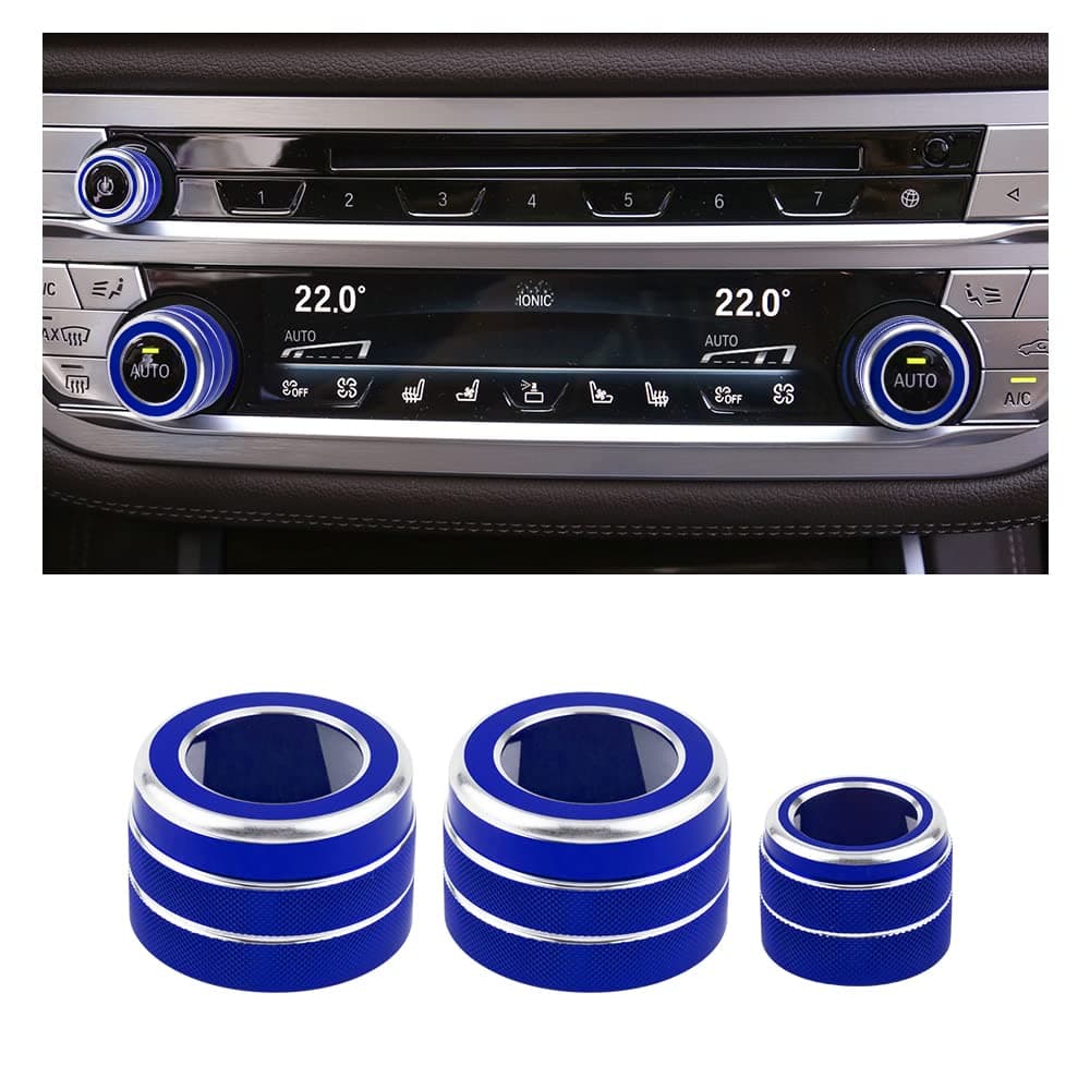 CARFIB for BMW Accessories 5 6 7 5GT 6GT X3 X4 X5 X6 M M5 M6 Series 2022 2021 2020 2019 2018 2017 2016 AC Knobs Decals Stickers Covers Car Interior Men Women Blue 3 Pack