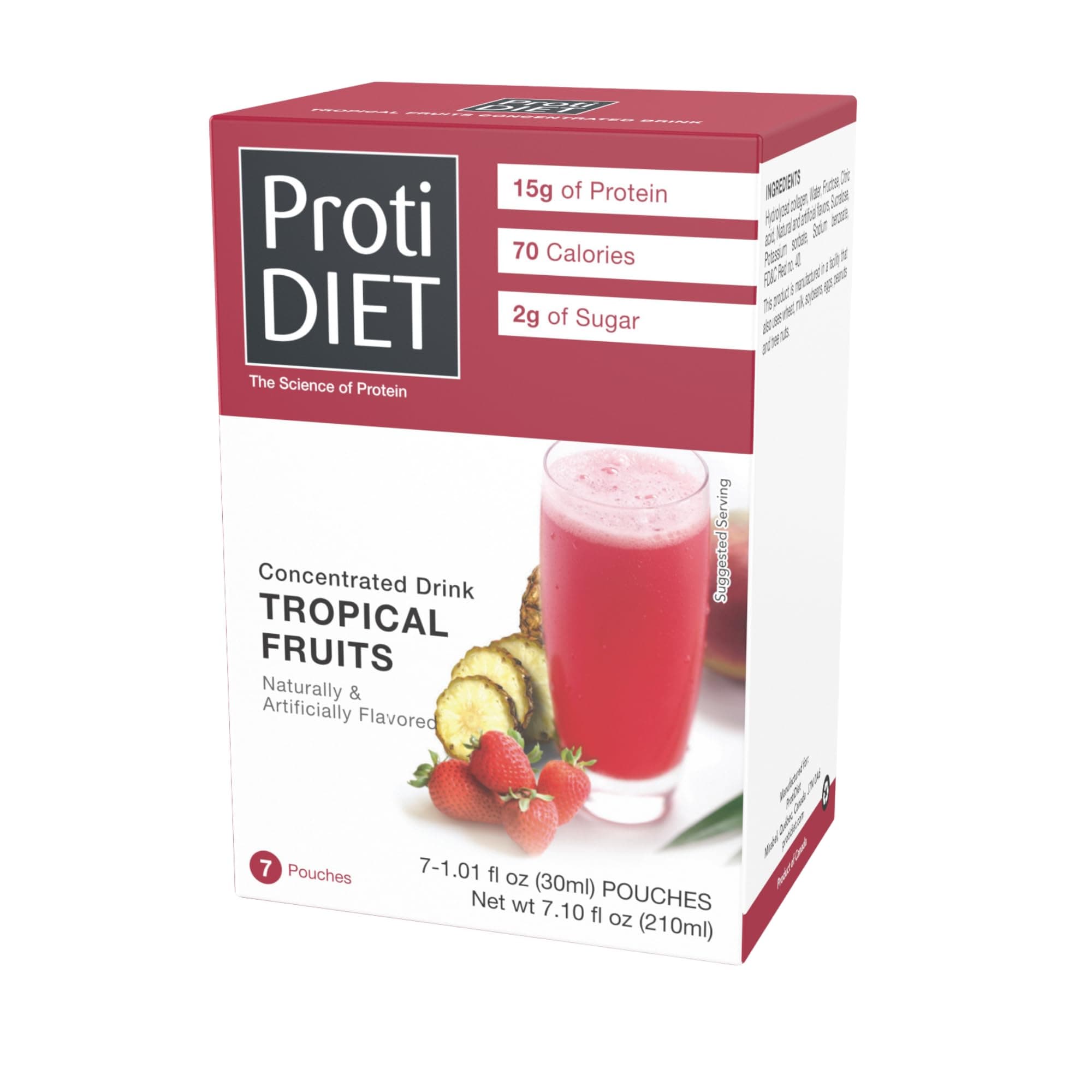 Tropical Fruits flavored Concentrated High Protein Drink, Fat Free, Low Sugar, Low Sodium Nutritional Drinks to Support an Active Lifestyle - 7 Powder Pouches Per Box