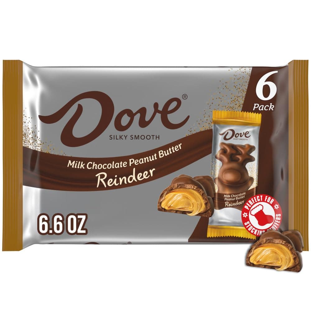 DOVE Milk Chocolate Peanut Butter Reindeer Christmas Chocolate Candy Bar, Christmas Candy Stocking Stuffers, 1.1 Oz (Pack of 6)