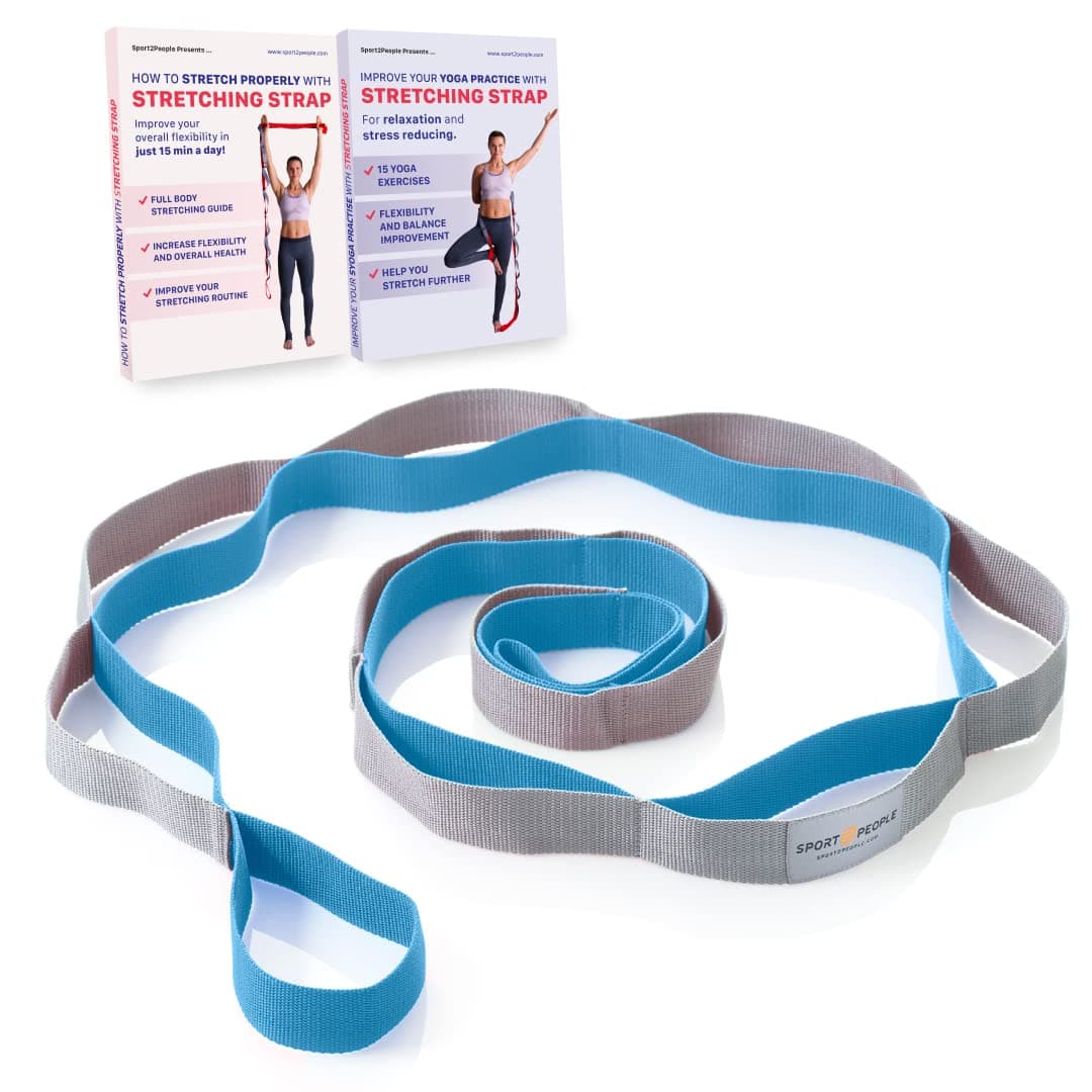 sport2peopleStretching Strap for Yoga, Flexibility, Rehabilitation - 2 Free Exercise Ebooks - Get Flexible with 12-Loop Stretch Band for Rehab, Recommended by Physical Therapists and Trainers