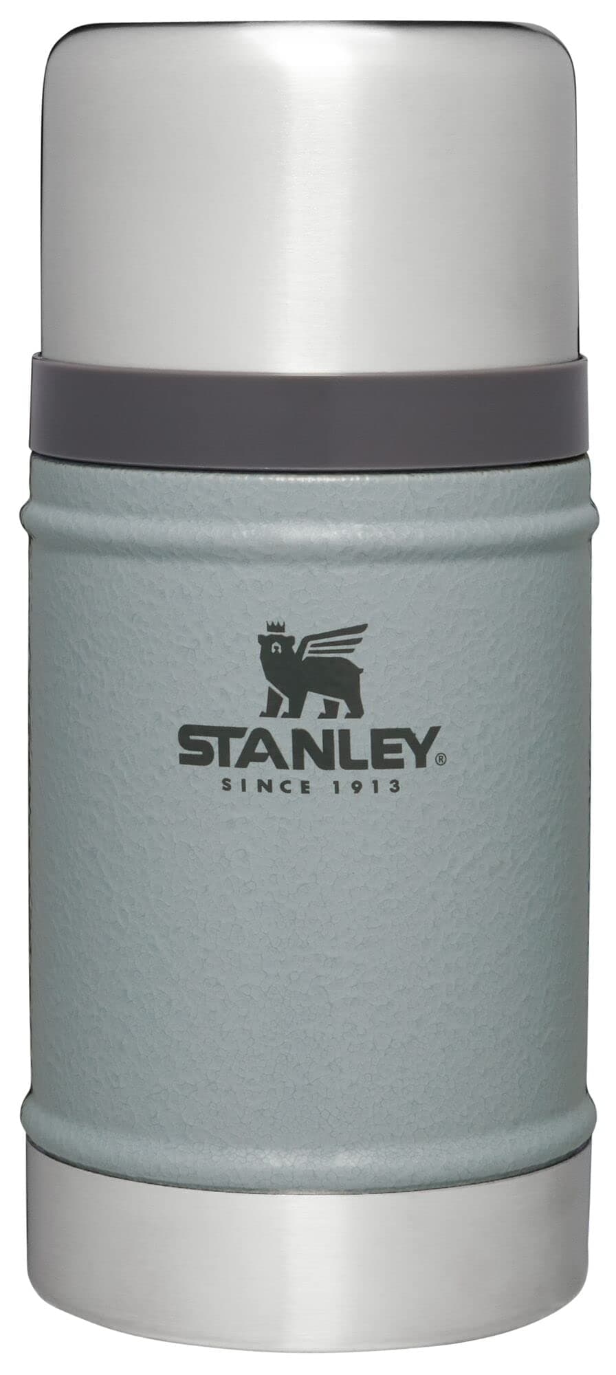 Stanley Classic Legendary Large Food Jar, 24 oz Vacuum Insulated Thermos Food Container, Wide Mouth Screw-on Lid, Packable for Travel, Stainless Steel & Leak Proof Lid, Hammer Tone Silver