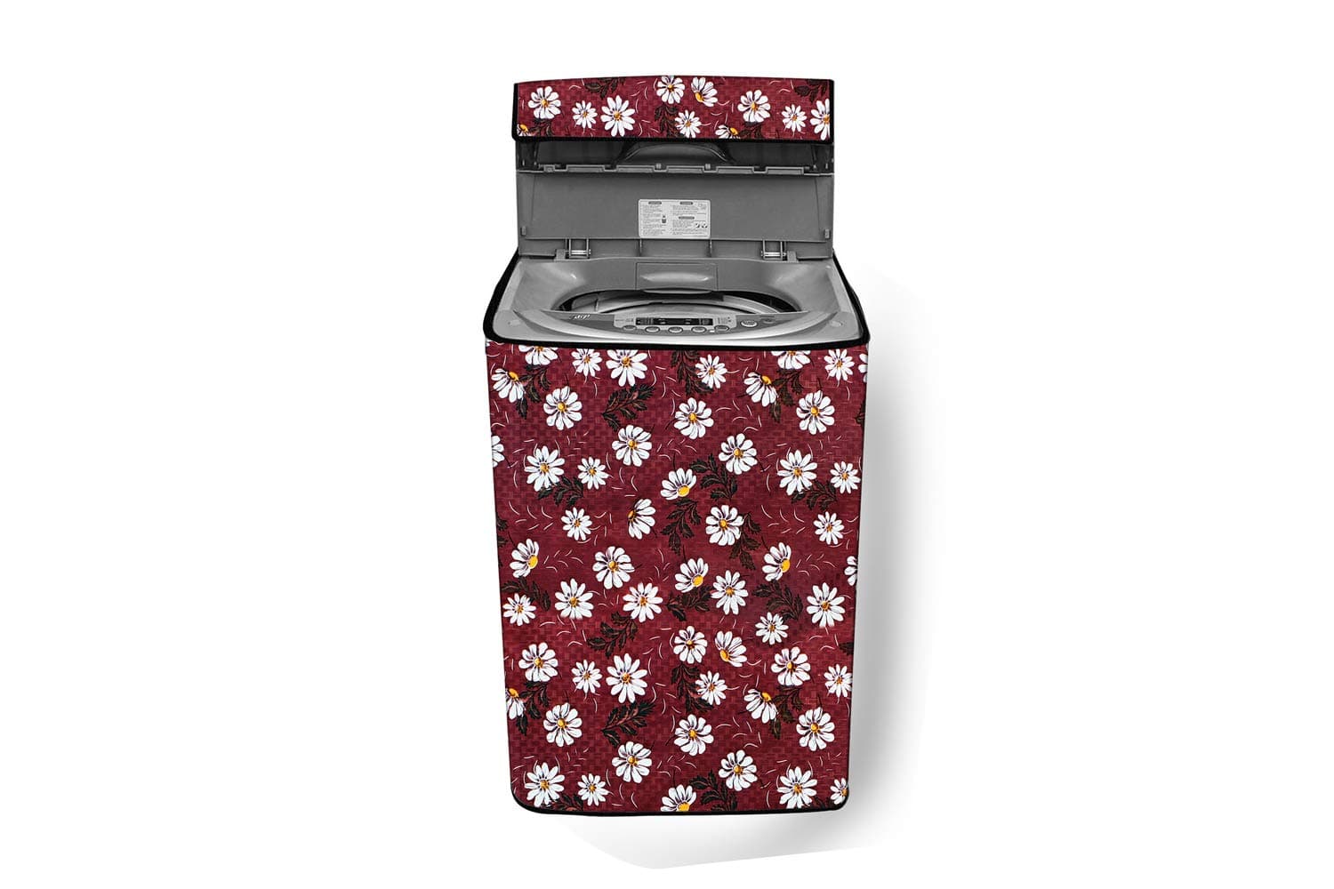 Stylista PVC Washing Machine Cover Compatible for Samsung 7 KG Fully-Automatic Top Load WA70A4002GS/TL, Floral Pattern Red White
