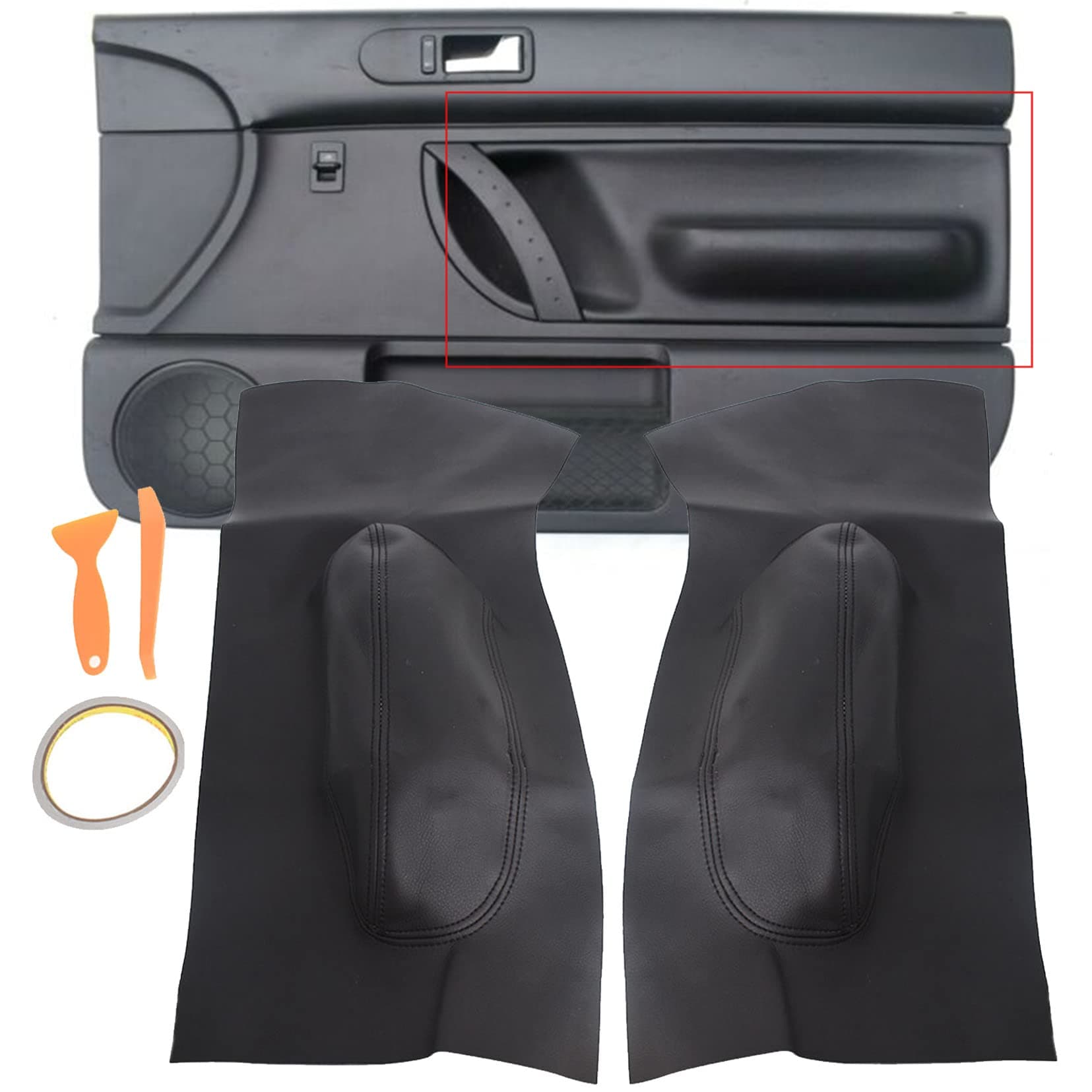 1Pair Black Door Panel Synthetic Leather Insert Cards Cover Replacement for Beetle 1998-2010