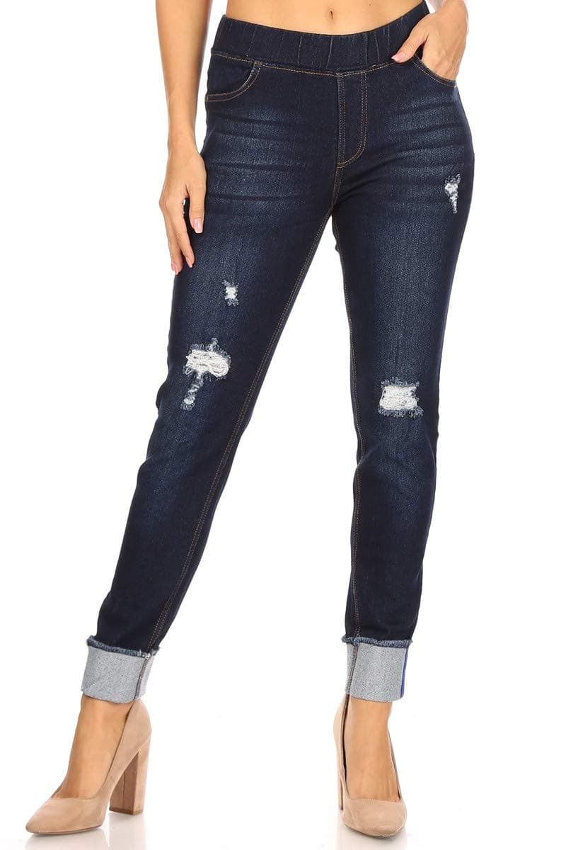 Women's Stretch Pull-On Jeans Skinny Ripped Distressed Denim Jeggings Regular-Plus Size