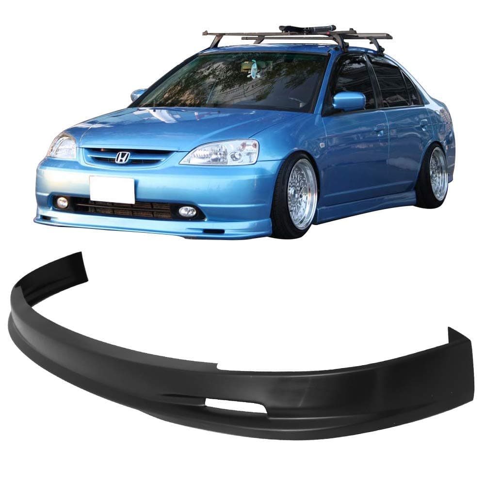 Front Bumper Lip Splitter Fits 2001-2003 Honda Civic Coupe Sedan, Mugen Style Unpainted Black PP Air Dam Chin Spoiler Underbody Front Lip Spoiler Lower Guard Protector Styling Trim
