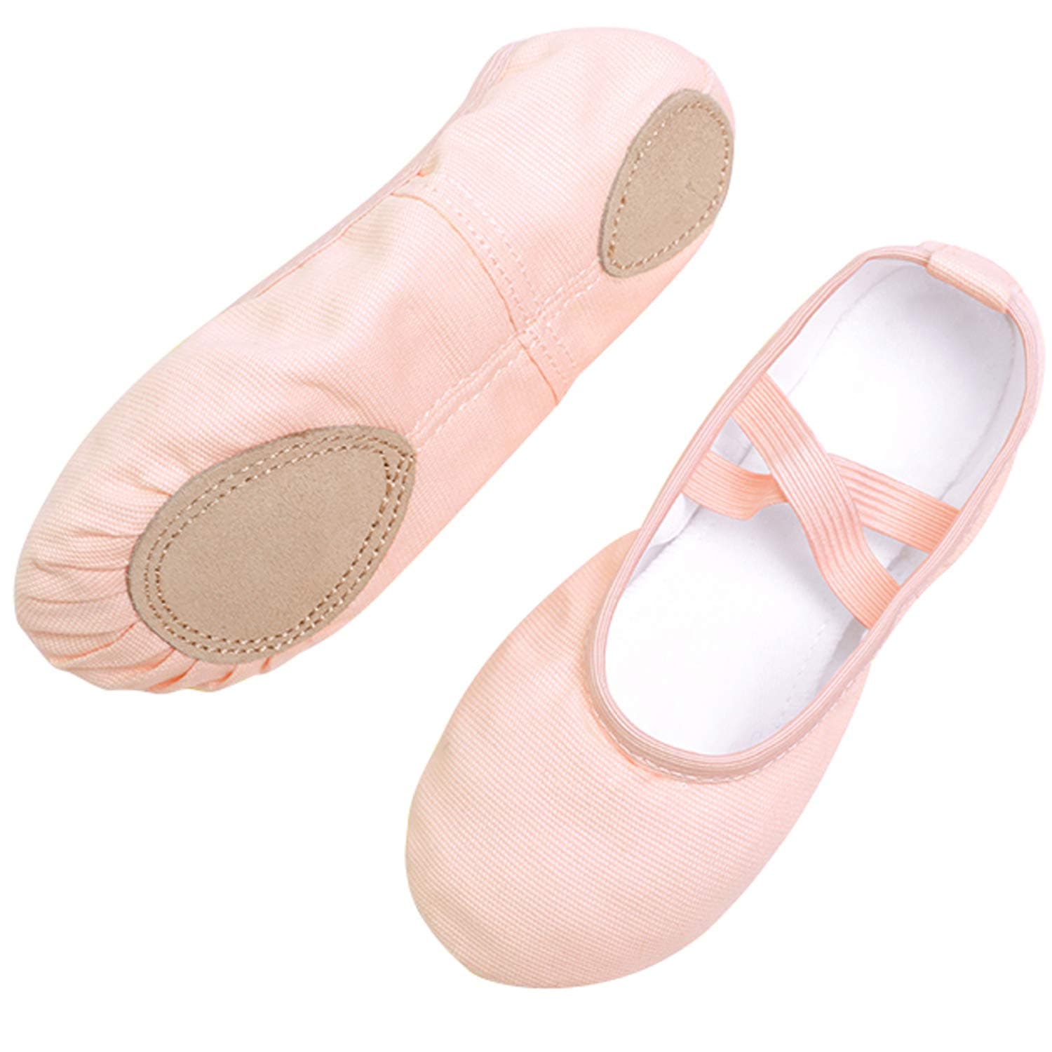 Koolen Ballet Shoes, Canvas Upper & Leather Sole Ballet Slippers, Ballet Dance Shoes for Girls, Ballet Pink-canvas-better Fit, 12 Little Kid