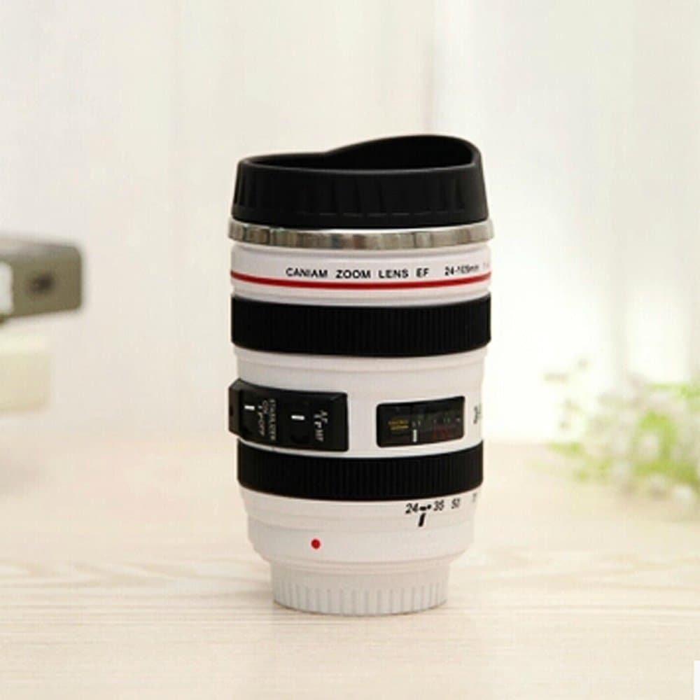 Thermo Lens Mug - Stainless Steel Insulated, For Coffee and Refreshments, (Modeling 24-105mm Lens), 11oz