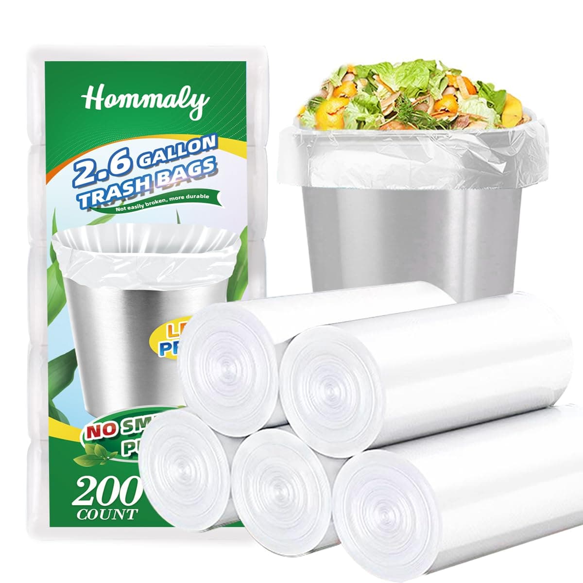 Hommaly 2.6 Gallon 200 pcs Small Clear Trash Bags, Strong 2.5 Gallon Garbage Bags, Bathroom Trash Can Bin Liners Unscented, Mini Plastic Bags for Office, Waste Basket Liner, Fit 6-10 Liters, 2-2.6 Gal