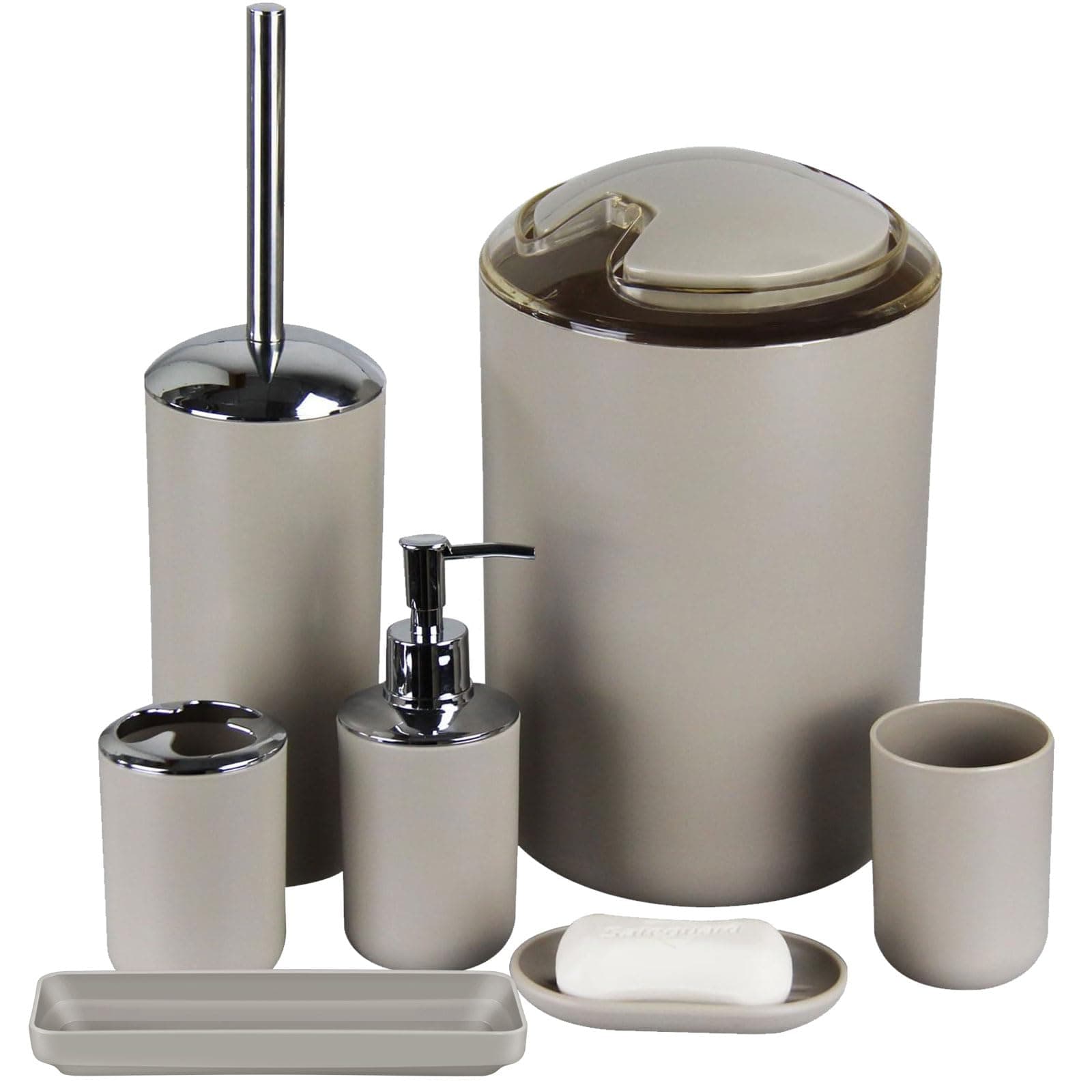 IMAVO Bathroom Accessories Set,Apricot Bathroom Set,7 Pieces Bathroom Accessory Set,Tray,Toilet Brush,Trash Can for Bathroom Décor and Housewarming Gifts