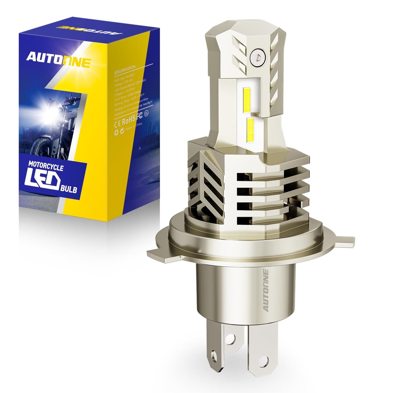 Latest 9003 H4 HB2 LED Bulbs Motorcycle Hi Lo and Fog Lights Halogen Replacement, Mini Size 400% Brighter Plug-n-Play, Pack of 1