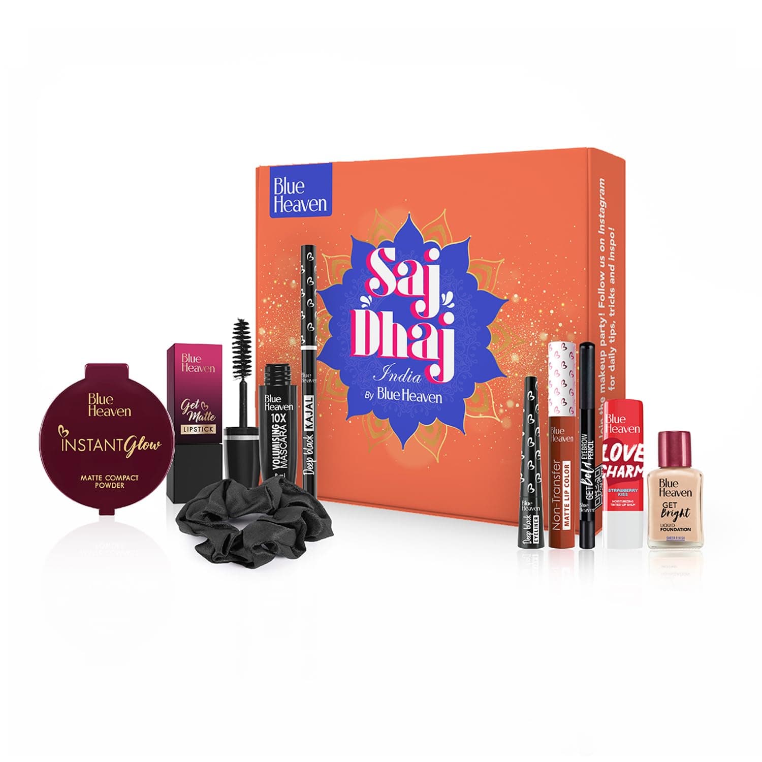 Saj Dhaj Festive Makeup Kit for women- Natural, Pack of 10 | Full face Makeup kit, Medium Tone combo, 19g+26.3ml