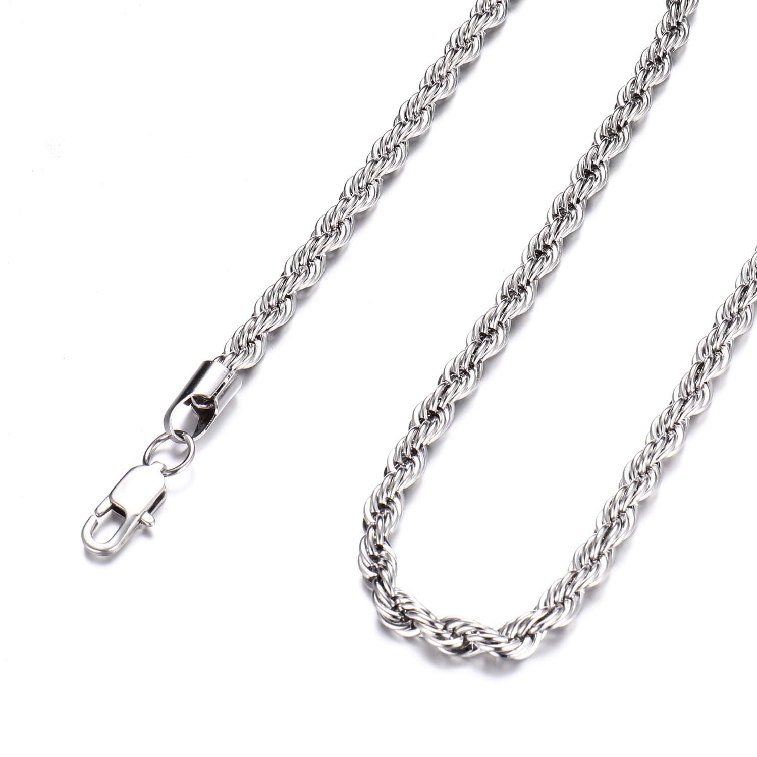 Stainless Steel Chain 925 Silver Rope Chains 3-5mm Twist Rope Necklace 14-30 Inch