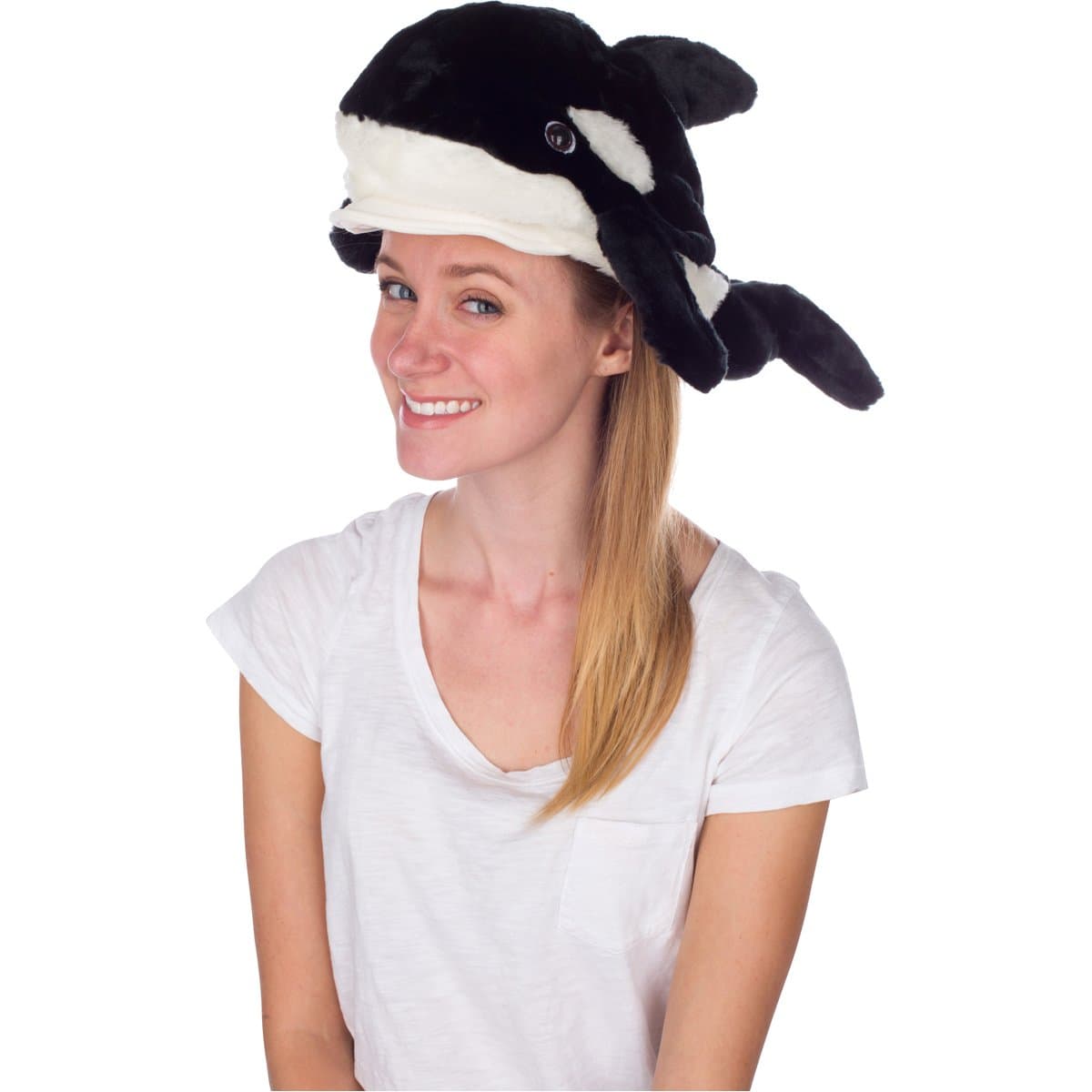Rittle Furry Orca Whale Sea Animal Hat, Realistic Plush Costume Headwear - One Size