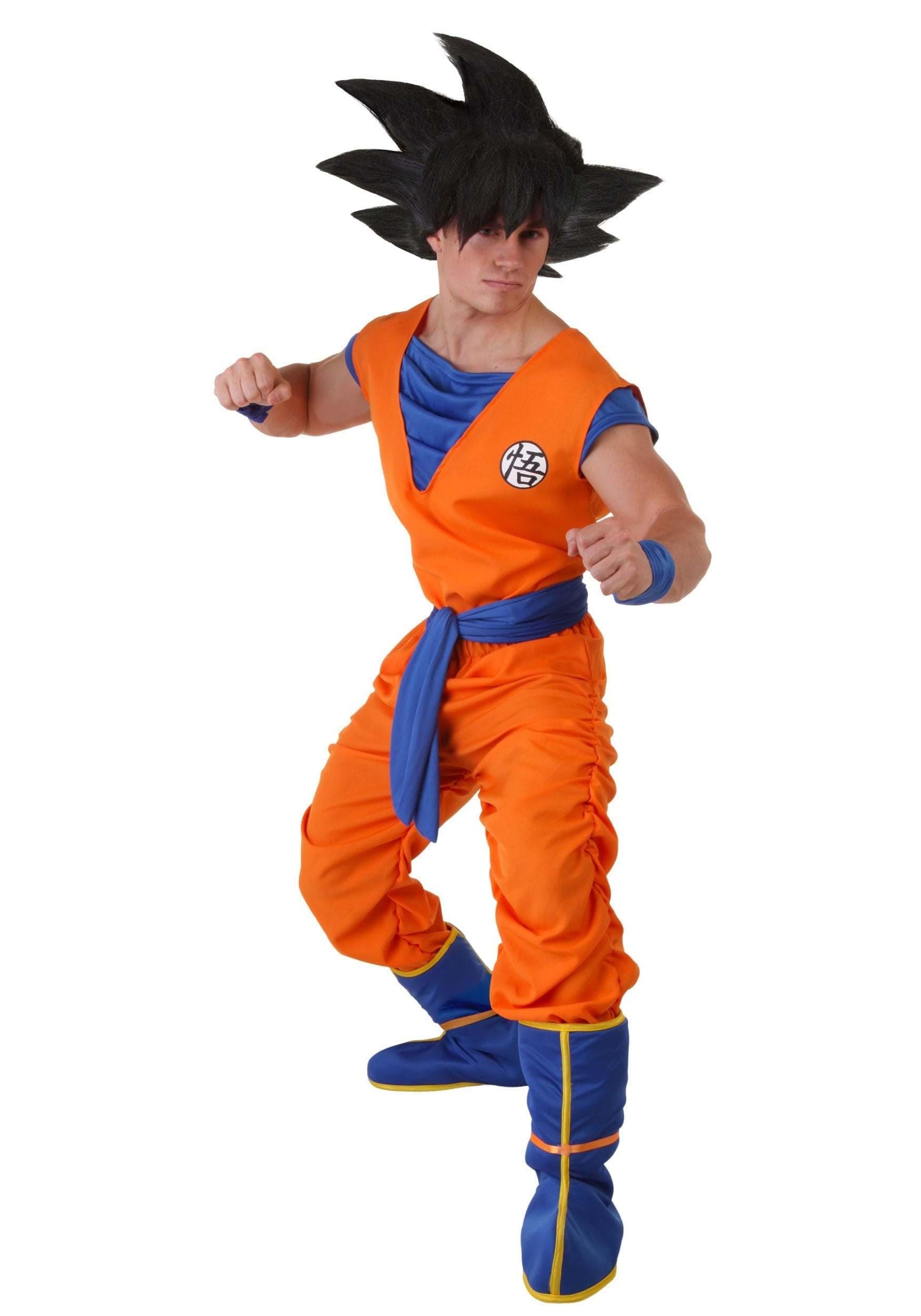 Mens Dragon Ball Z Halloween Costume | Adult DBZ Goku Cosplay Outfit | Shirt, Pants, Belt, Wristbands, & Boot Covers Medium Bundle
