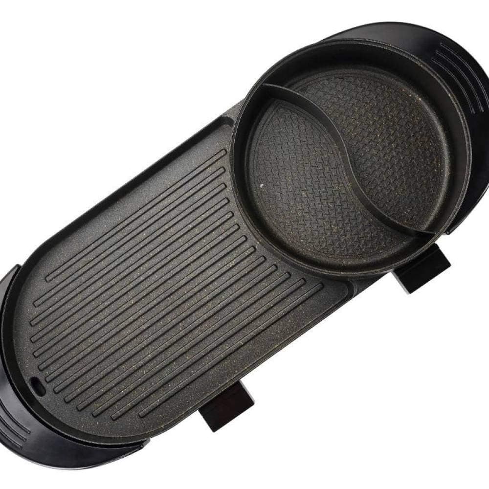 BBG Maifanshi Korean electric baking pan, 2L square type household multifunctional grilling one electric hot pot,Black,One size