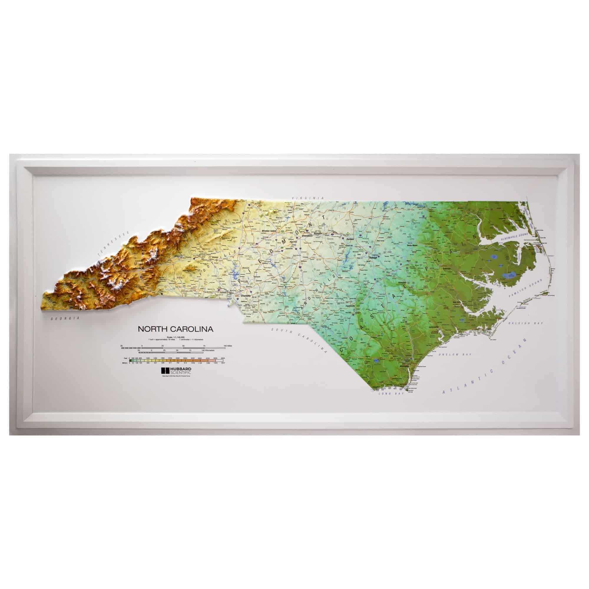 Hubbard Scientific 3D North Carolina Map | A True Raised Relief Map - You Can Feel the Terrain | Vacuum-formed Molded | 38" x 19" | Detailed Topography