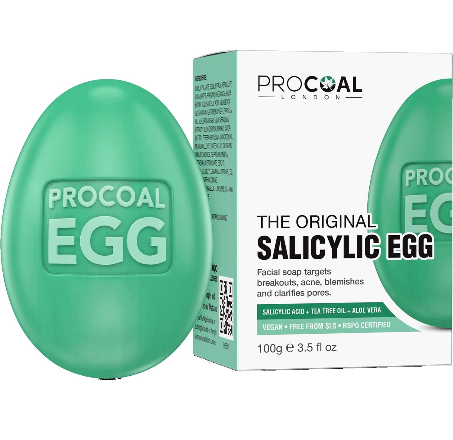 Salicylic Egg, Natural Salicylic Acid Soap 100g by Procoal - Salicylic Acid Face & Body Wash For Combination, Oily, Blemish Prone Complexion, Vegan Face Soap & Cruelty-free