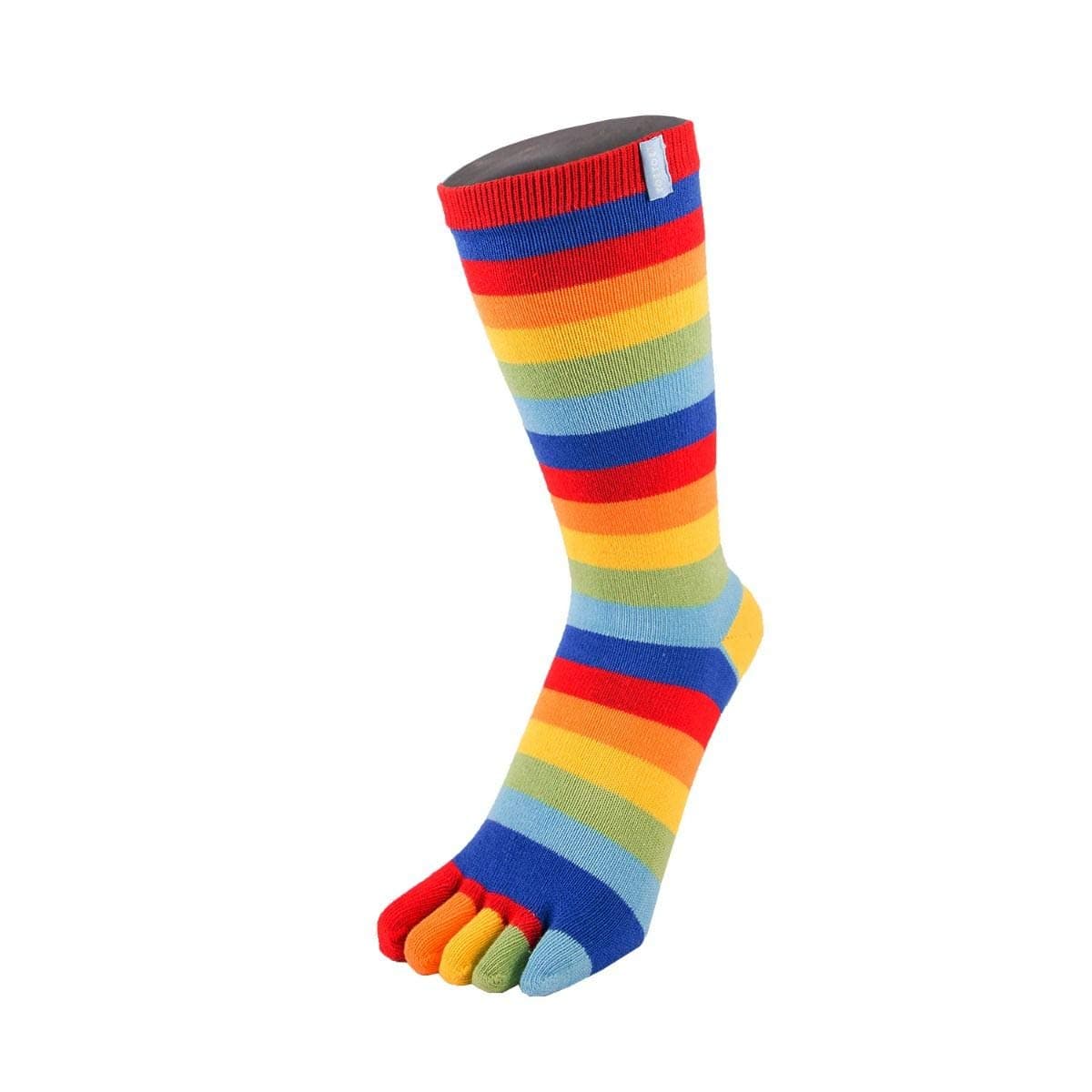TOETOE - Men, Women Essential/Everyday Stretchy Mid-Calf Soft Cotton Seamless Stripy Toe Socks, Hygienic, Breathable, UK 4-11 | EU 35-46