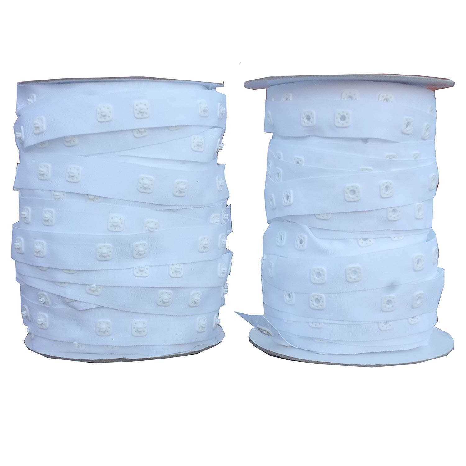 2 Square Snap Popper Tape Press Studs. Curtain, Duvet, Crotch Fastening Rib White (3 Meter)