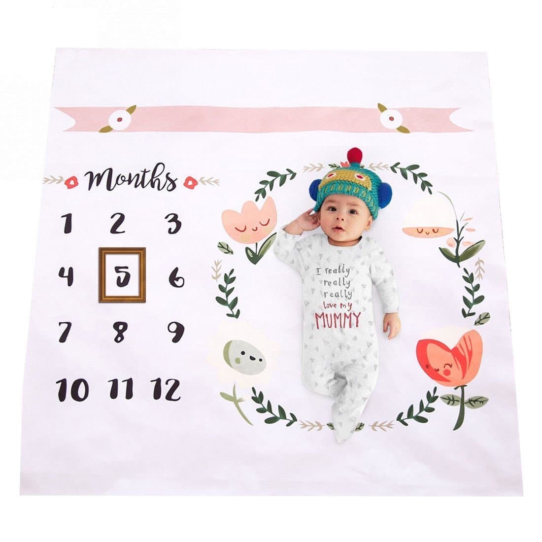 Baby Monthly Milestone Blanket Newborn Photo Props Baby Swaddle Blanket for Photos Photography 39 x 39" (Flower)