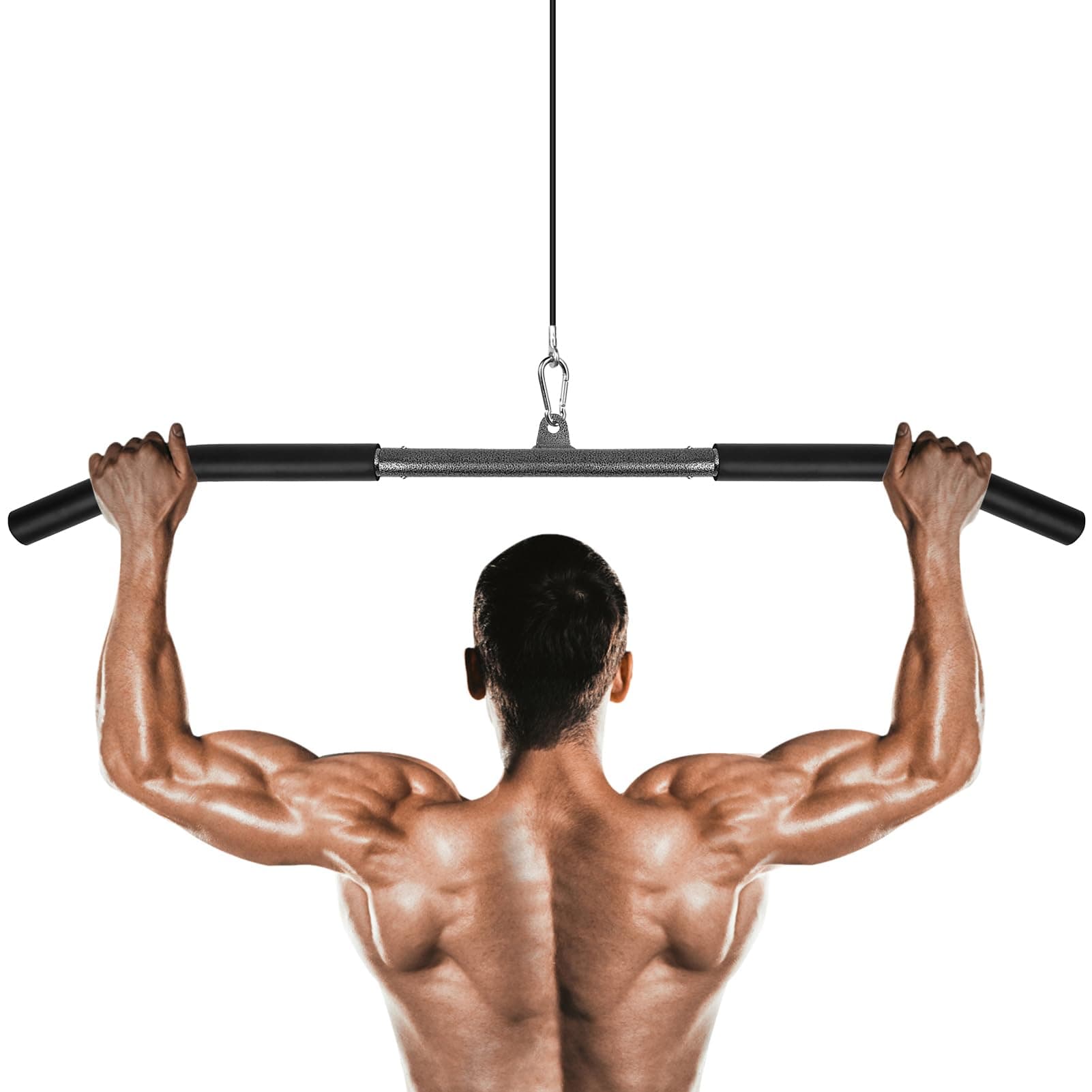 Detachable LAT Pull Down Bar with Full Wrapped Rotating LAT Bar, Cable Machine Pull Down Bar Attachment, Triceps Biceps Pulldown bar for Home Gym (32in)