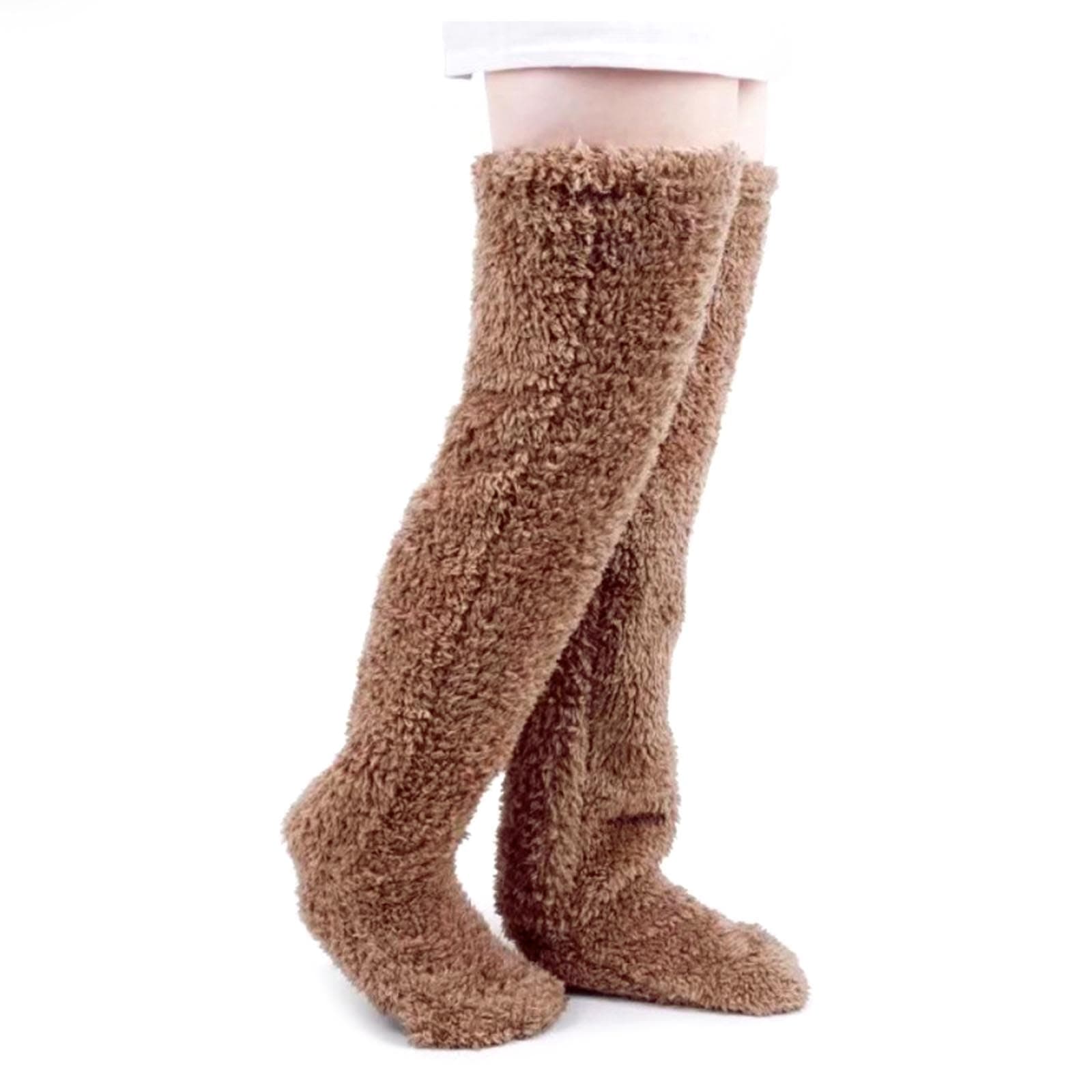 Women's Winter Warm Knee High Socks 1 pair Thick Plush Slipper Stockings Furry Extra Long Leg Warmers Sleeve Thigh High Boot Sleeping Socks