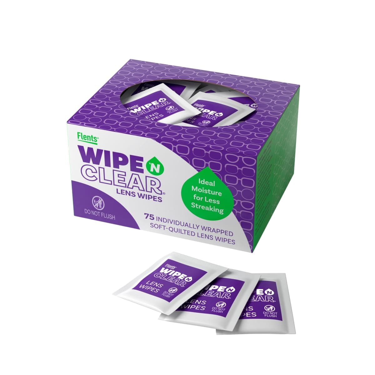 Wipe ’N Clear Biodegradable Lens Wipes, 225 Count Pre-Moistened Eyeglass Cleaner Wipes for Glasses, Screens, and Lenses, Anti-Streak, Quick Dry, Individually Wrapped