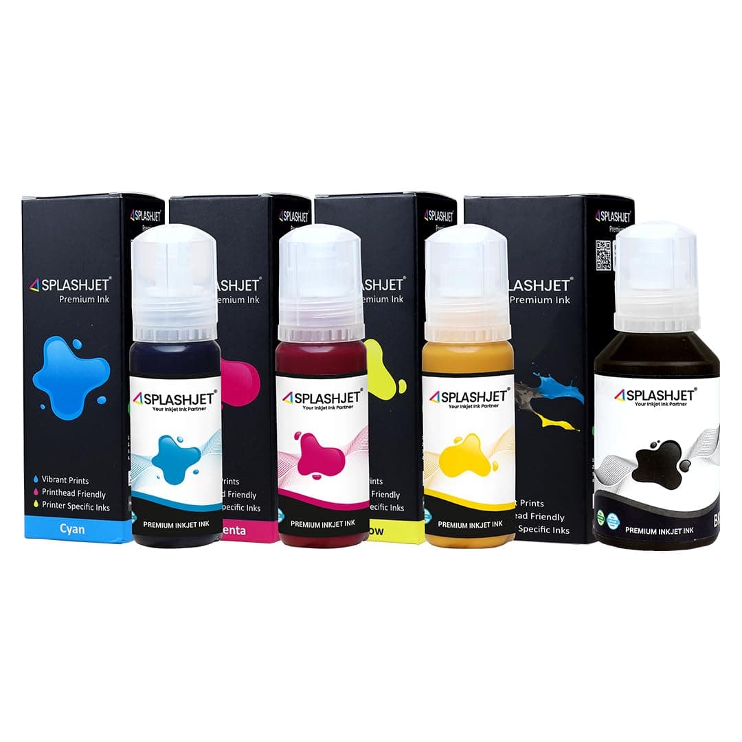 Splashjet 008 Compatible Refill Pigment Ink for Epson L15150, L15160, L15140, L6490, L6460 Printer - Compatible Ink Bottle for Epson 008 Ink Code (70gm x C/M/Y + 120gm x Bk) Ink Bottle Set - 502367