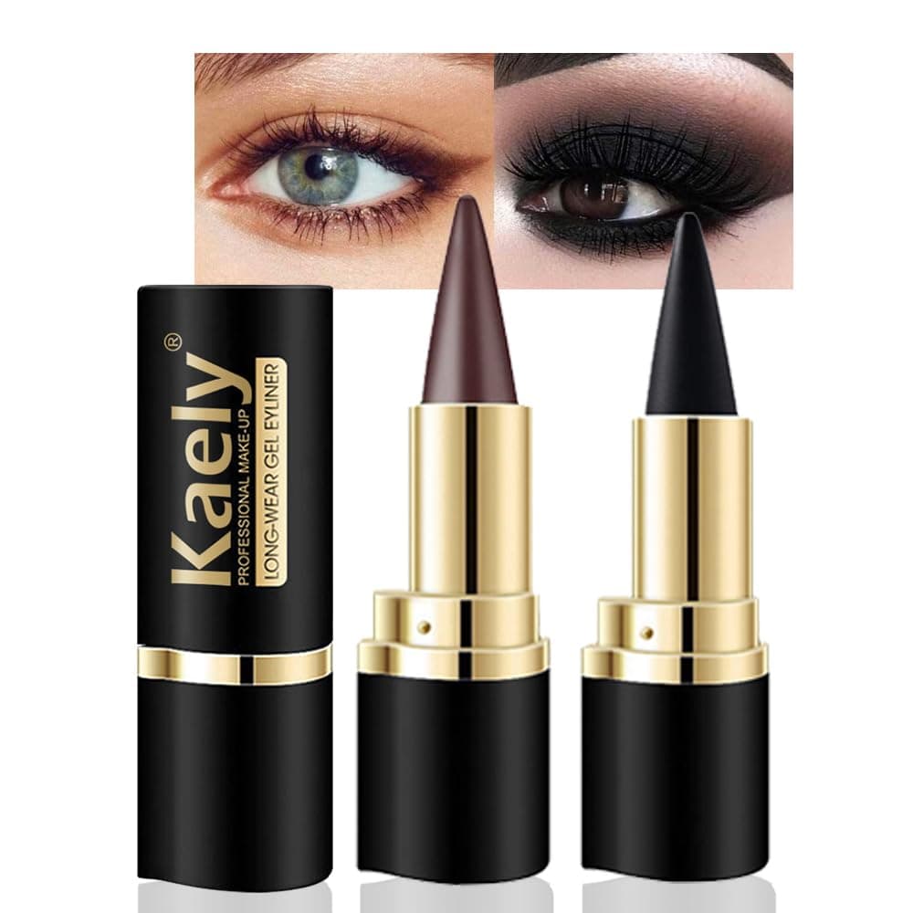 Kaely 2Pcs Black Brown Gel Eyeliner Pencil Set,Natural Cream Eye Liner Waterproof Smudge Proof,Cat Eye Black Smokey Eyeshadow Palette Stick,Goth Halloween Makeup,delineador de ojos contra el agua