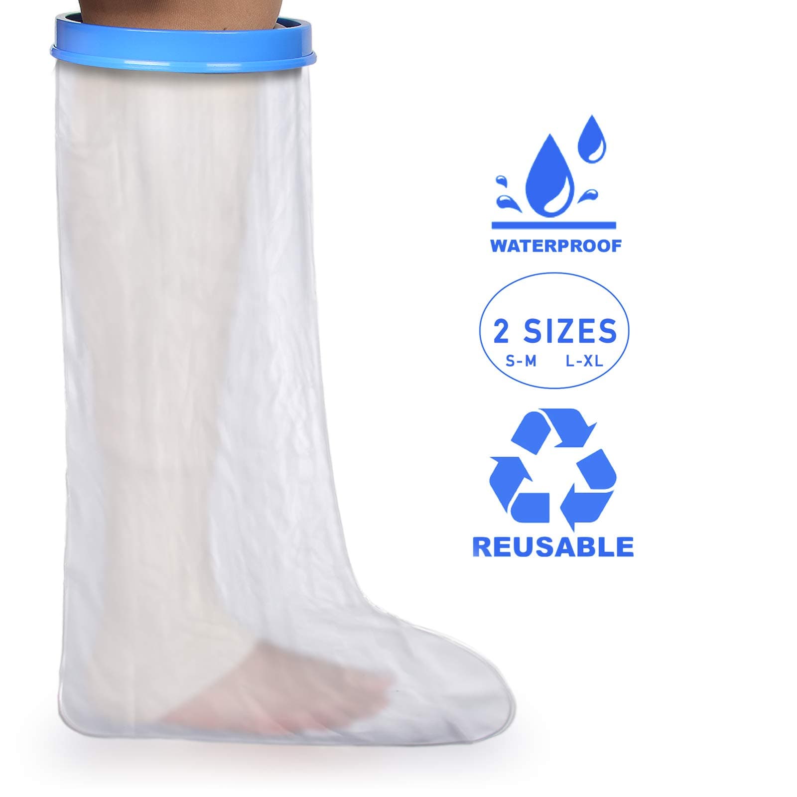 Adult Leg Waterproof Cast & Dressing Cover | Protector | Also for Bandages & Plasters | Protection During Shower & Bath | Latex Free | Reusable | Size S-M