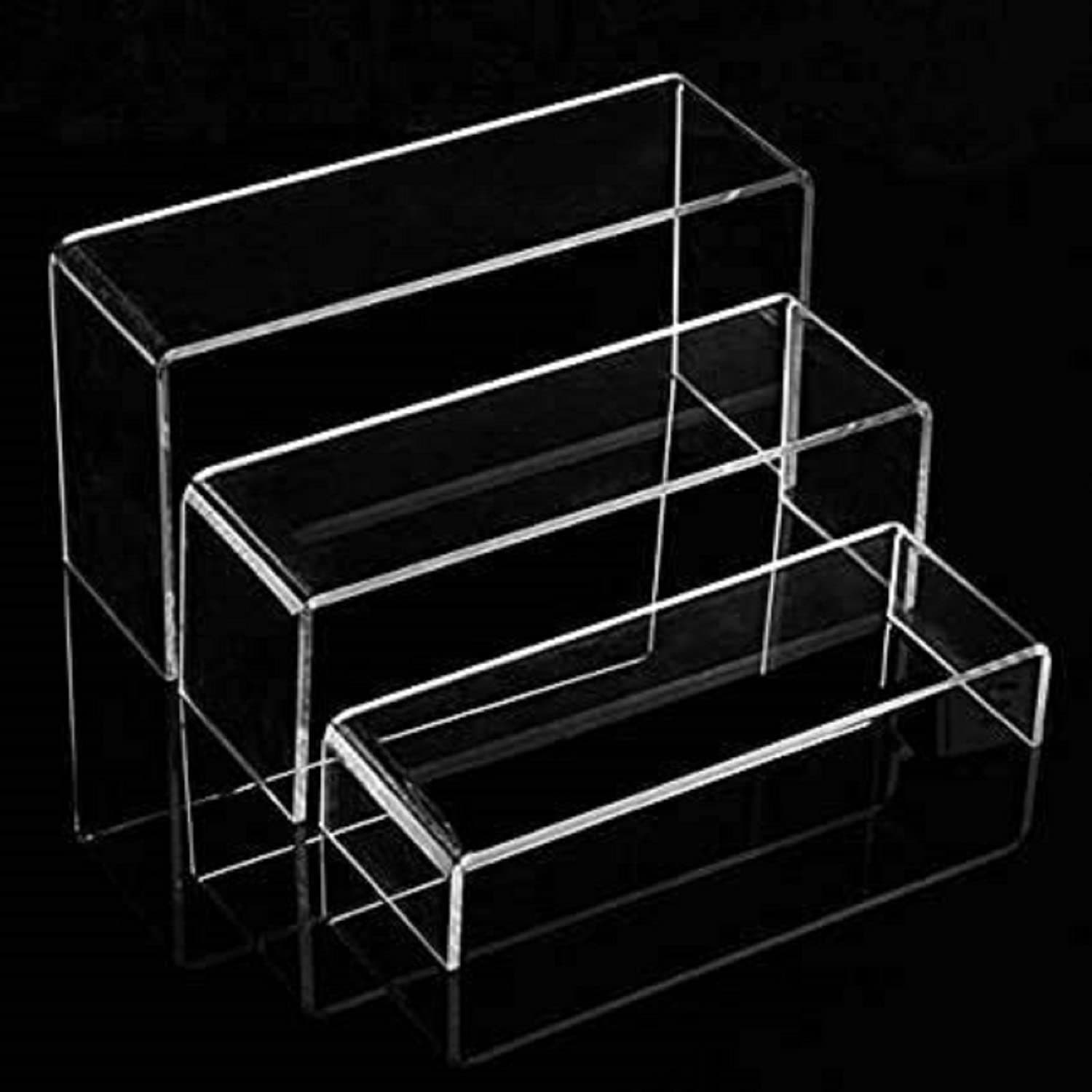 Porpoise Acrylic Display Stand for Shop | Showroom | Shopping Mall | Complex Standard Size 3 Step Acrylic 5mm thickness Display Stand for Shoe, Bags, Nail polish, Cupcake, Toys, Collectible, Luxury Goods