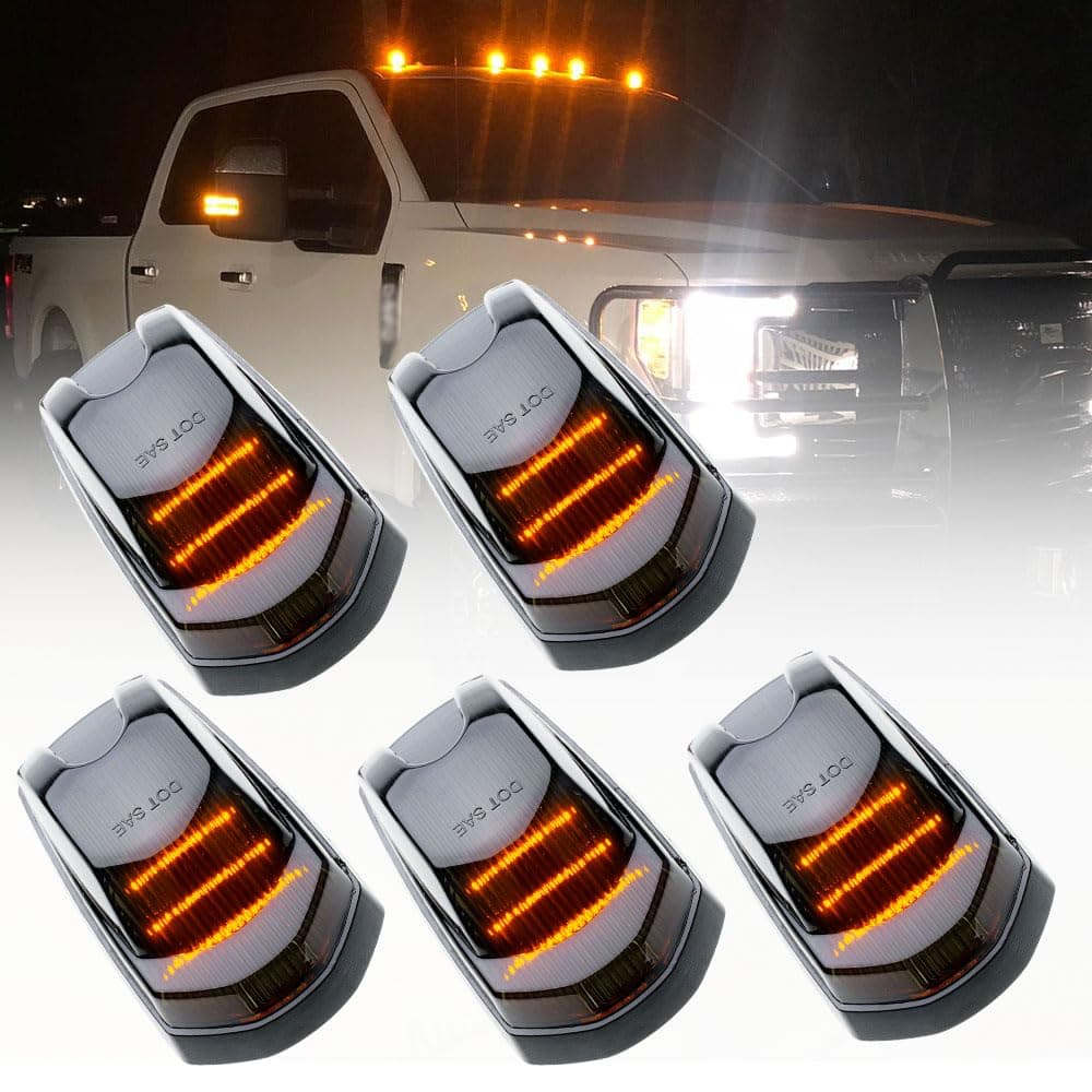5Pcs Amber LED F250 Cab Roof Marker Light for Ford F250 F350 F450 F550 Super Duty 2017 2018 2019 2020 2021 2022 Top Clearance Light Roof Running Light Pickup Truck Smoked Lens