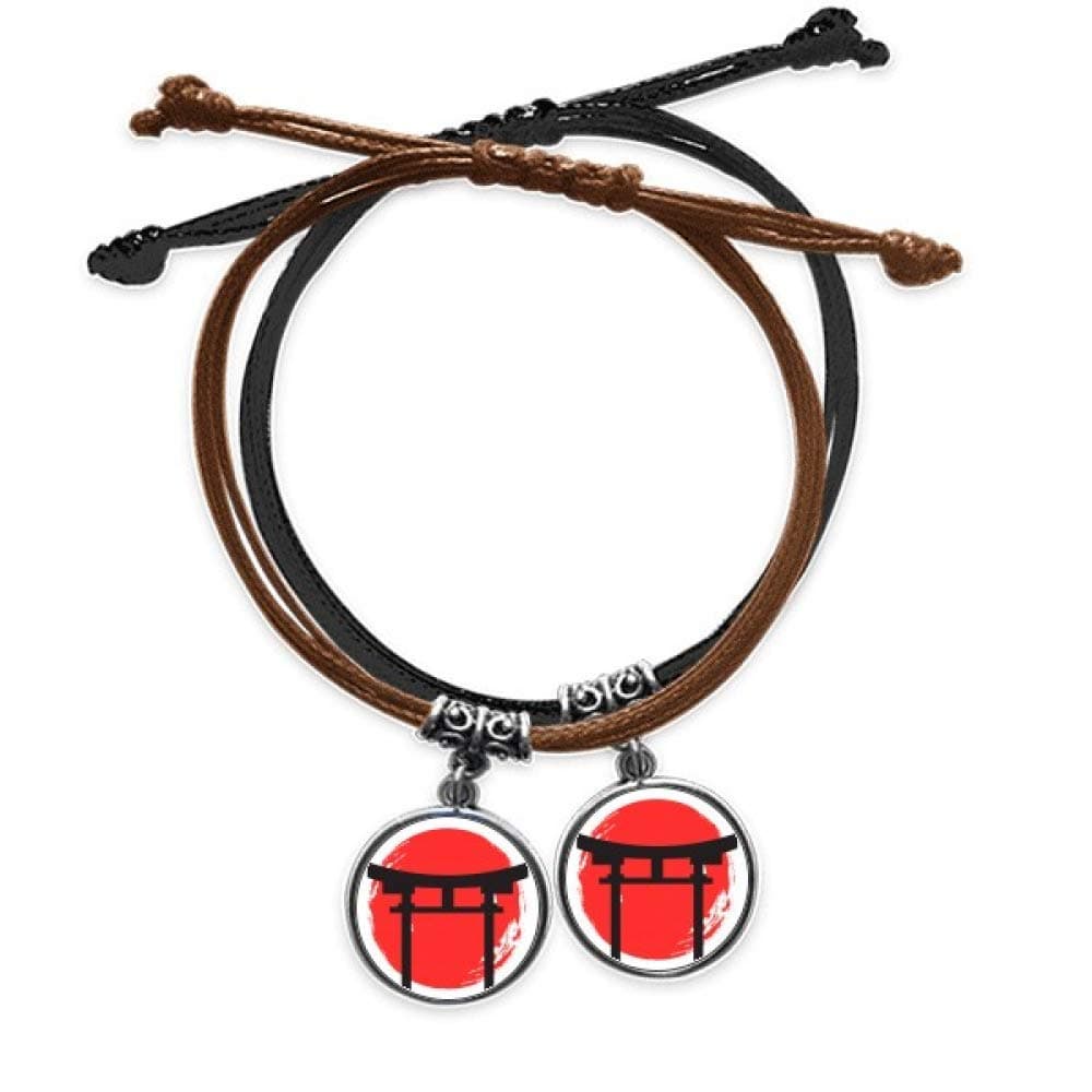 Shinto Shrine Japan Torii Bracelet Double Leather Rope Wristband Couple Set Gift