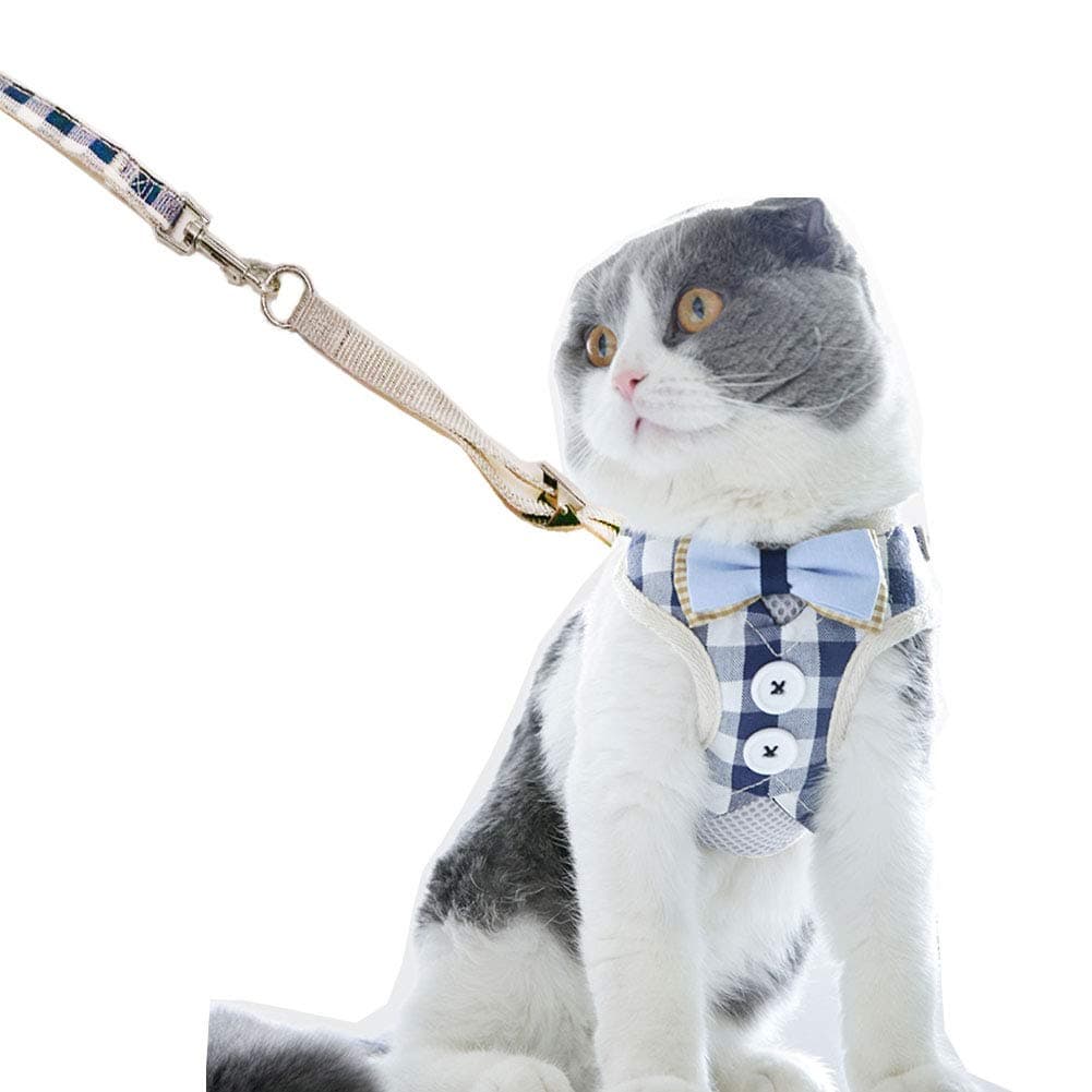 Bello Luna Escape Proof Cat Harness and Leash, Classic Plaid Adjustable Cat Walking Jackets - S