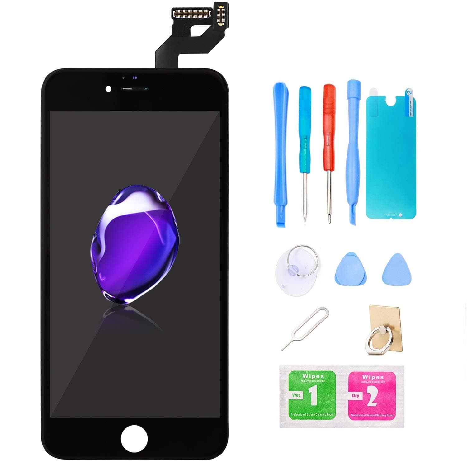 For iPhone 6S Plus Screen Replacement LCD Display Touch Screen Digitizer Frame Assembly Full Set with Free Tools(Black 5.5 inch)