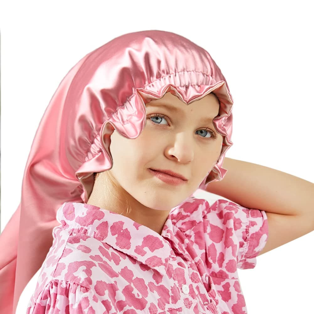 ELIHAIRLong Sleeping Cap Kids Hair Bonnets Night Sleep Cap Adjustable Silky Satin Bonnet Cap for Long Braids Curly Hair