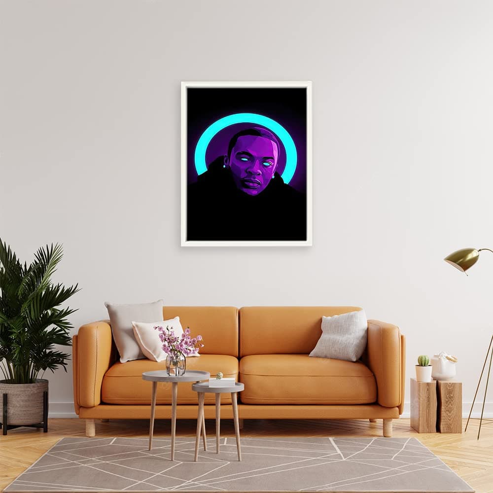 XtremeSkins White Floater Framed Canvas - Wall Decor for Living Room, Bedroom, Office, Hotels, Drawing Room (22in X 34in) - Halo Dr Dre