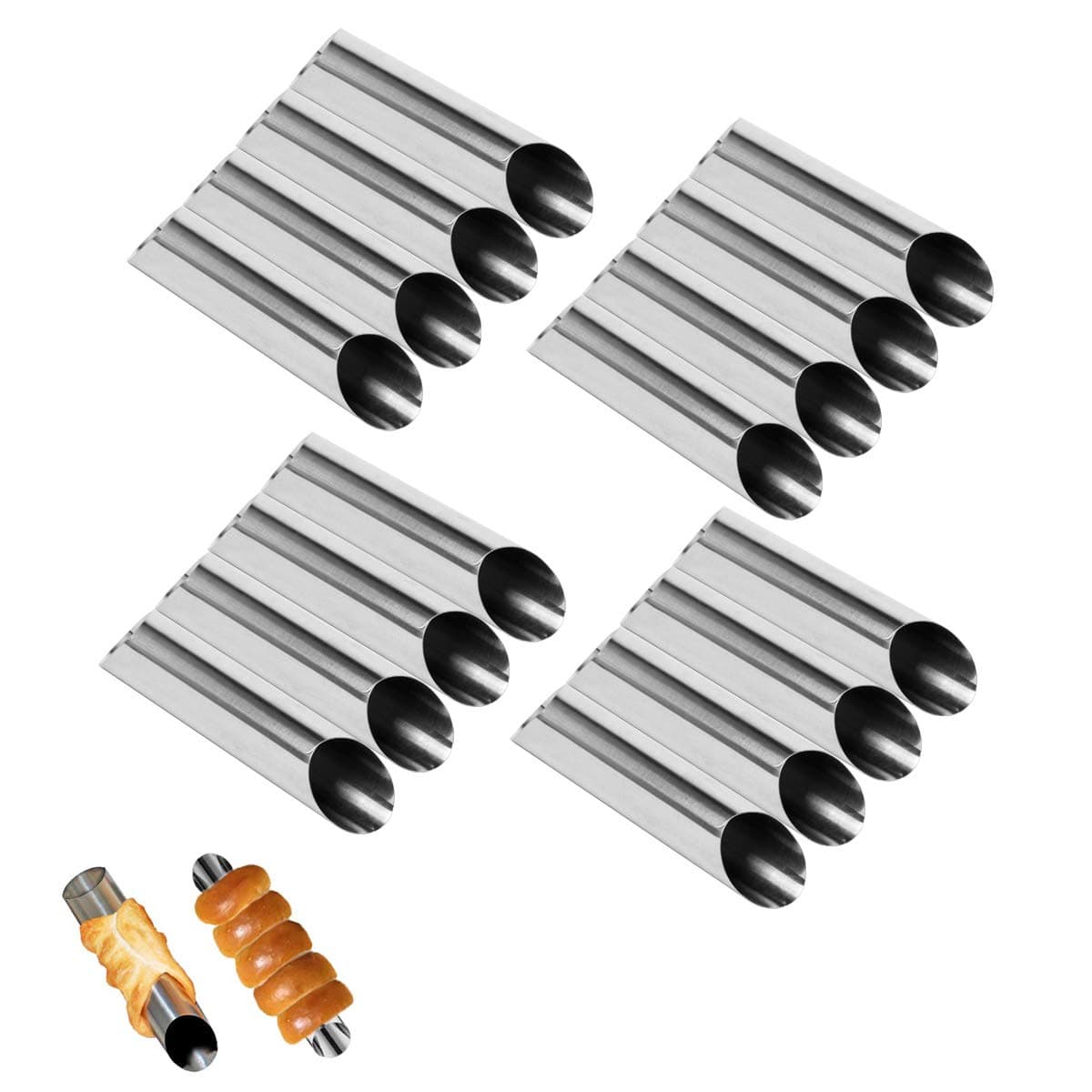 FLYPARTY Set of 16 Stainless Steel Cannoli Tubes,5 inch Large Cream Horn Non-stick Cannoli Forms Pastry Molds DIY Baking Bread Mold Tool for Croissant Shell Cream Roll