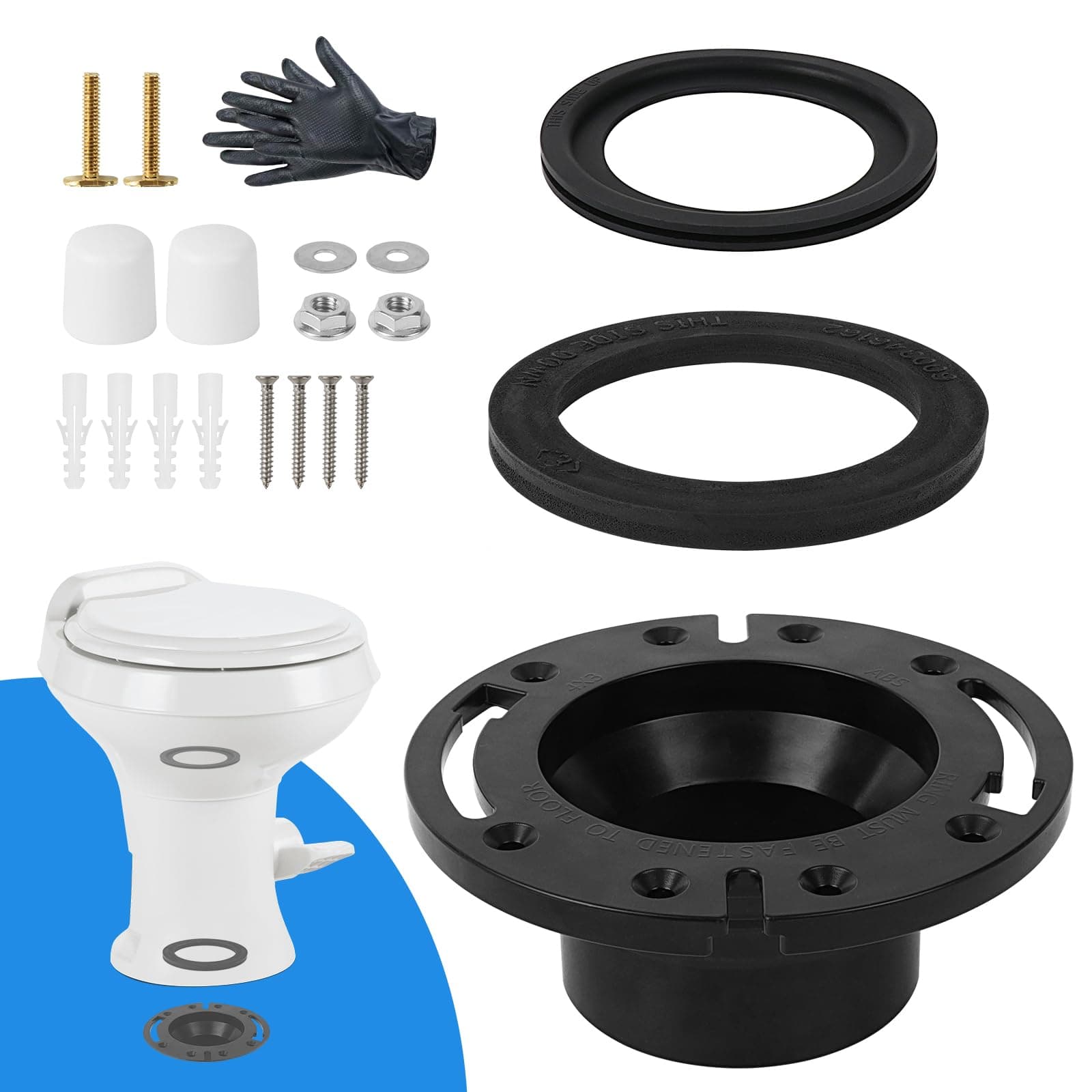 Zylorix RV Toilet Seal Kit Compatible with Dometic 300/310/320 RV Toilet, Include 3’’ Socket RV Toilet Flange & Industrial Nitrile Gloves, Replaces 385311652 RV Toilet Seal and more, Black